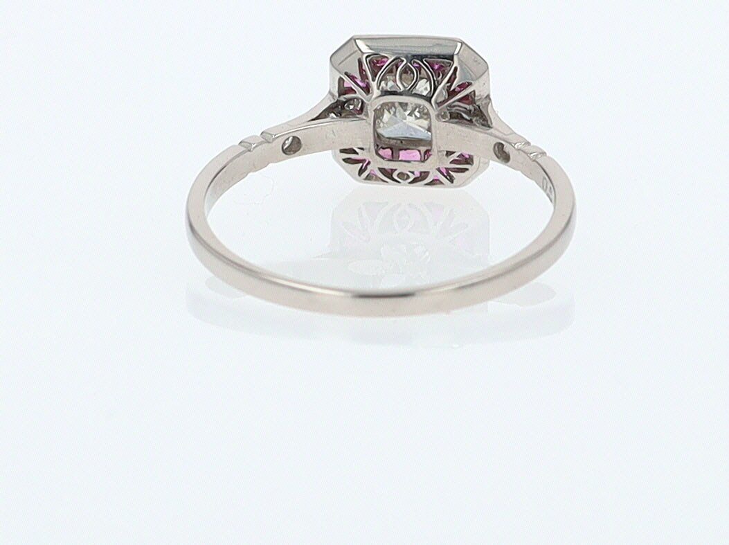 Geometric Art Deco Style Square Diamond Ruby Engagement Ring