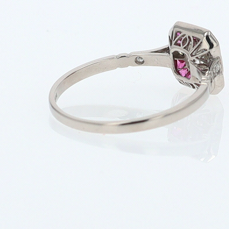 Geometric Art Deco Style Square Diamond Ruby Engagement Ring