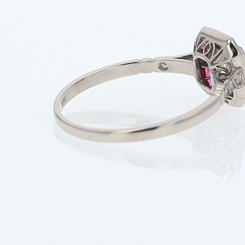Geometric Art Deco Style Square Diamond Ruby Engagement Ring
