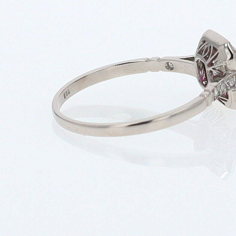 Geometric Art Deco Style Square Diamond Ruby Engagement Ring