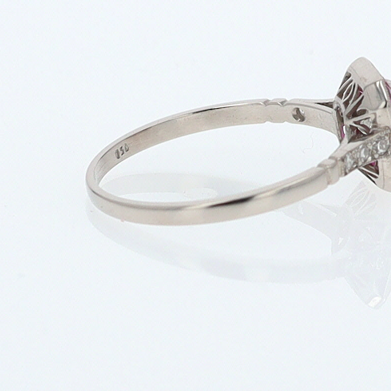 Geometric Art Deco Style Square Diamond Ruby Engagement Ring