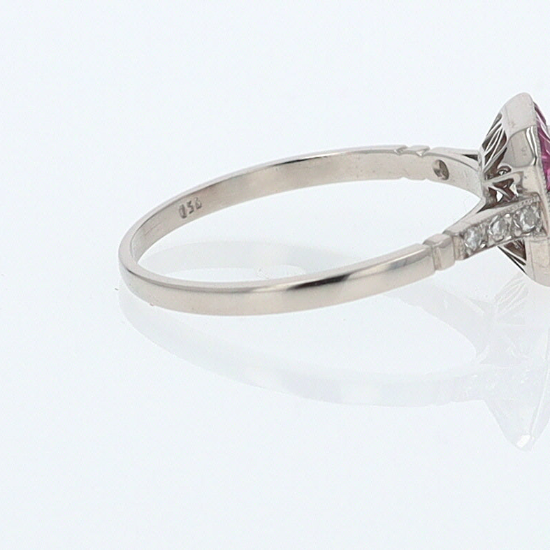 Geometric Art Deco Style Square Diamond Ruby Engagement Ring