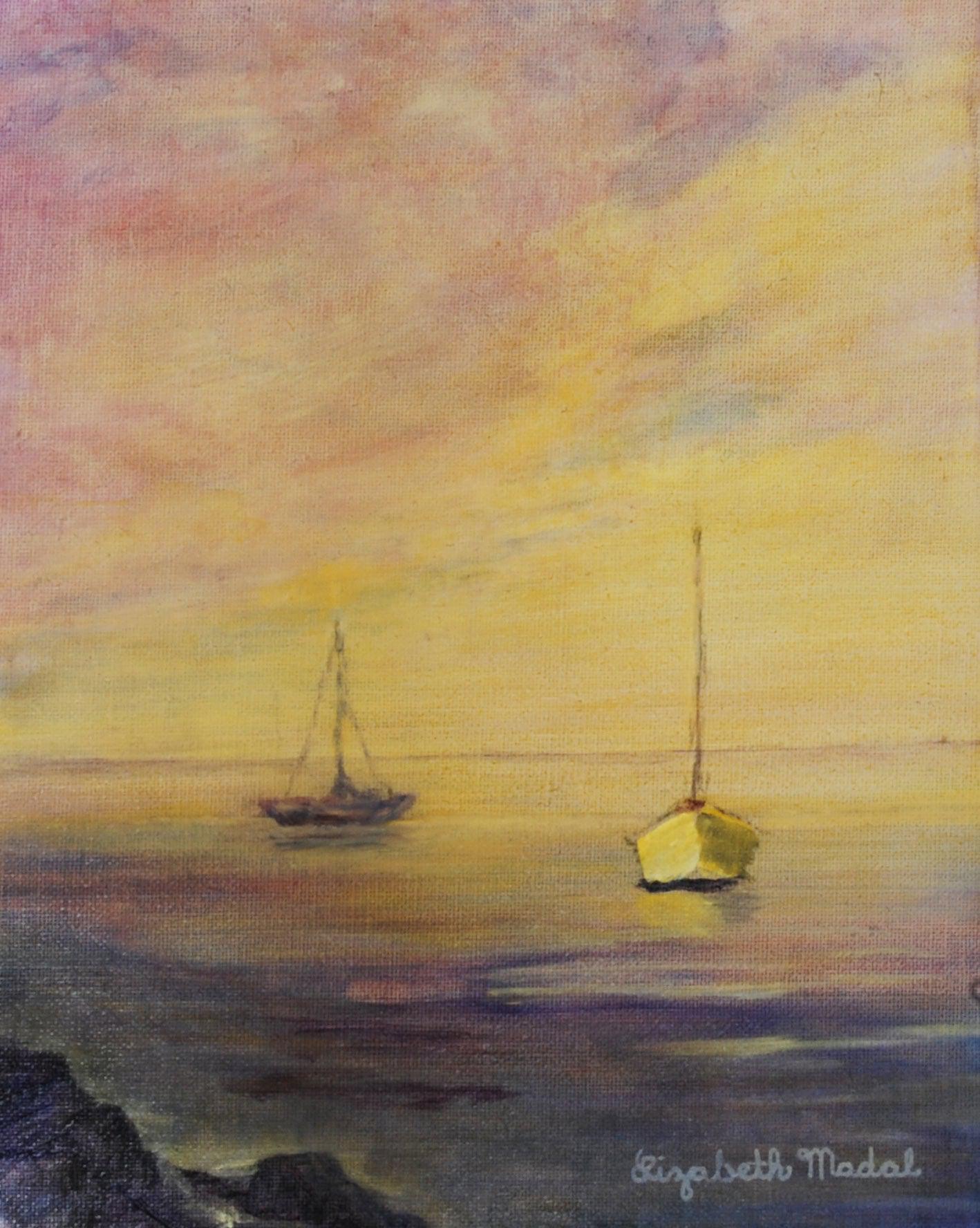 2 boats off the shoreline in Santa Barbara.