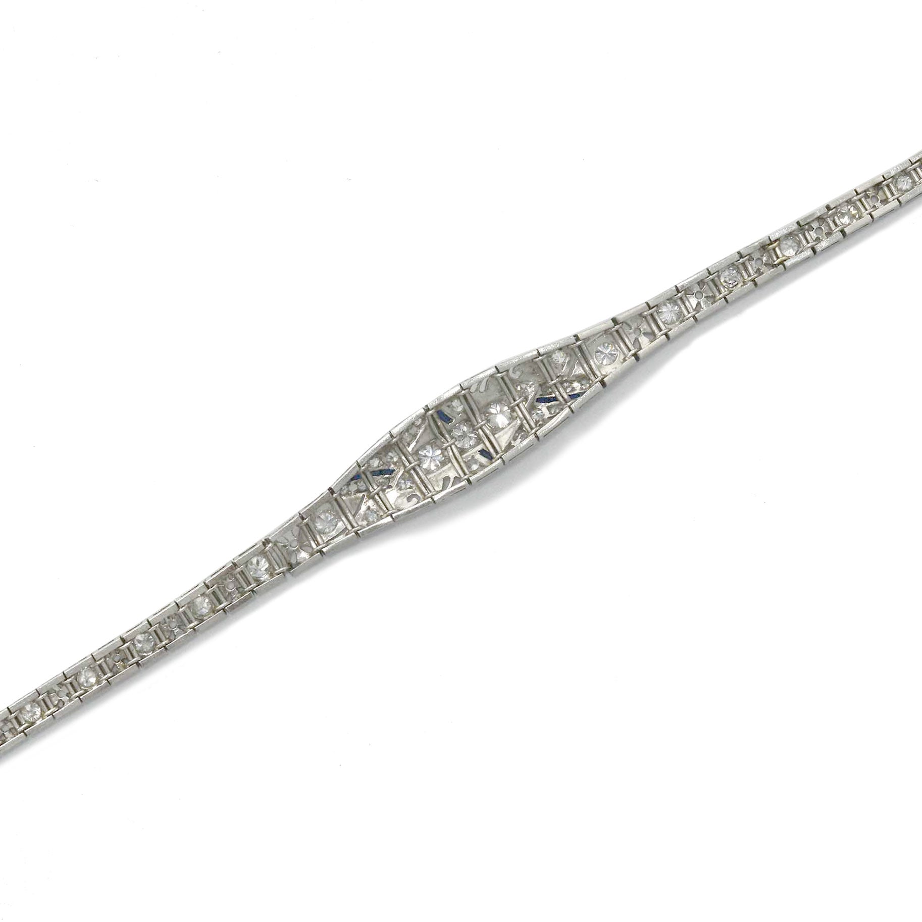 European Cut Diamond & Blue Synthetic Sapphire Platinum Bracelet
