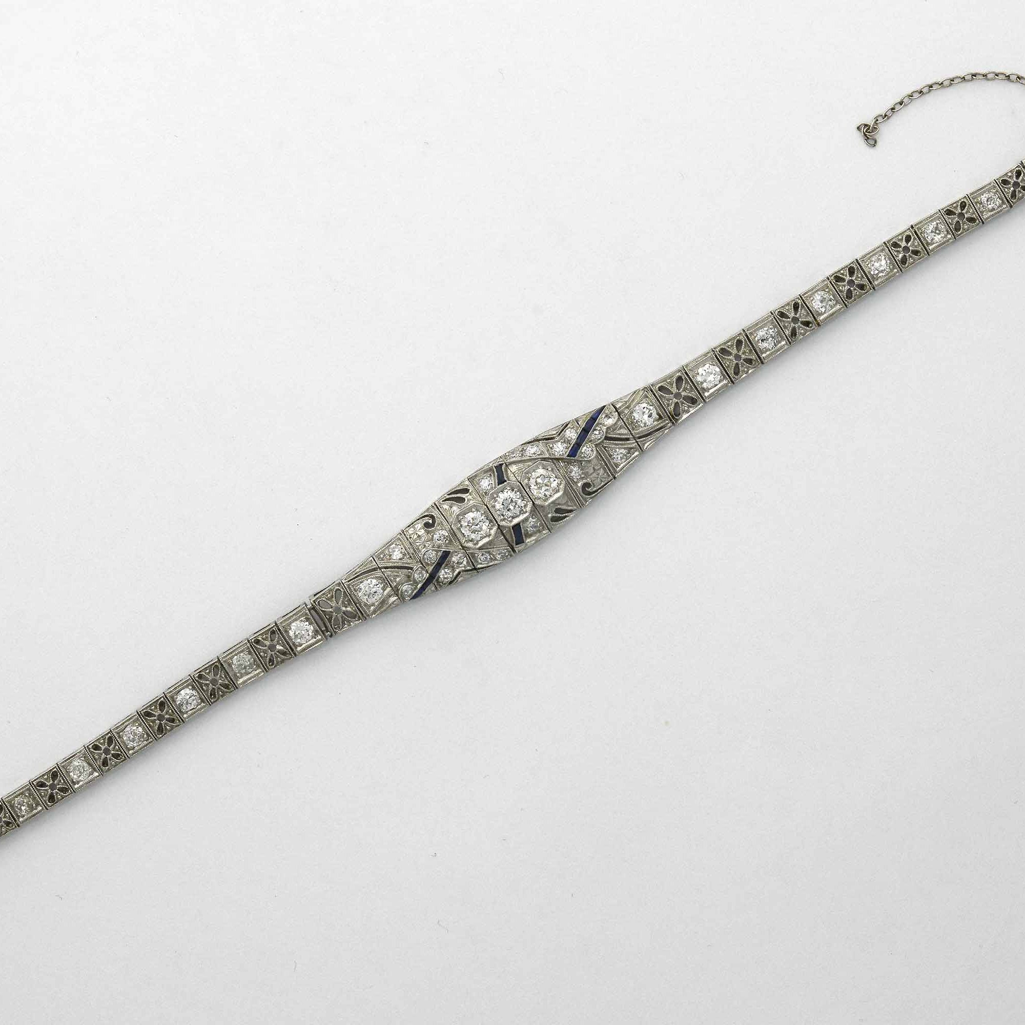 Large, chunky faceted antique cut diamonds, Art Deco bracelet.