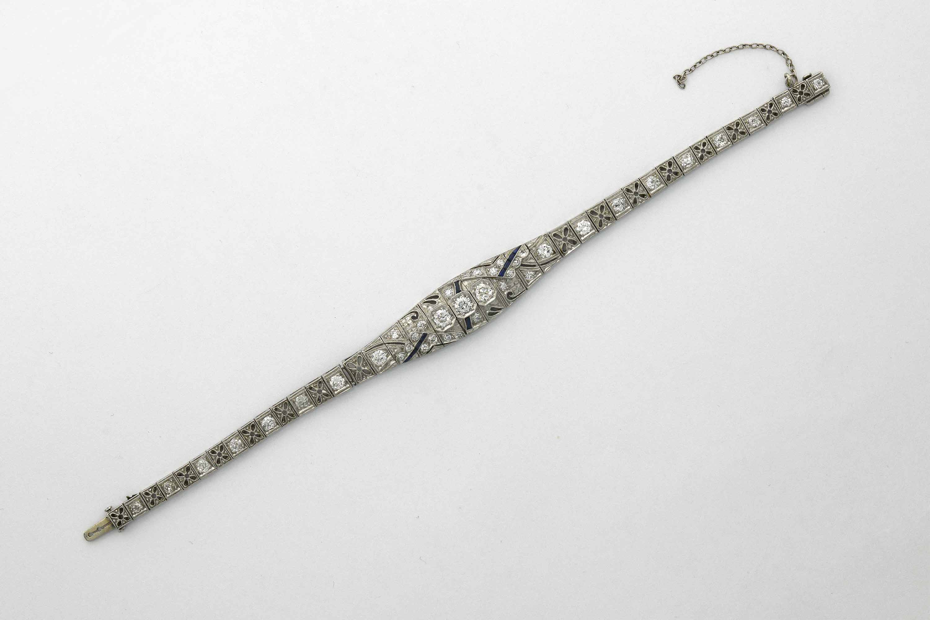 Large, chunky faceted antique cut diamonds, Art Deco bracelet.