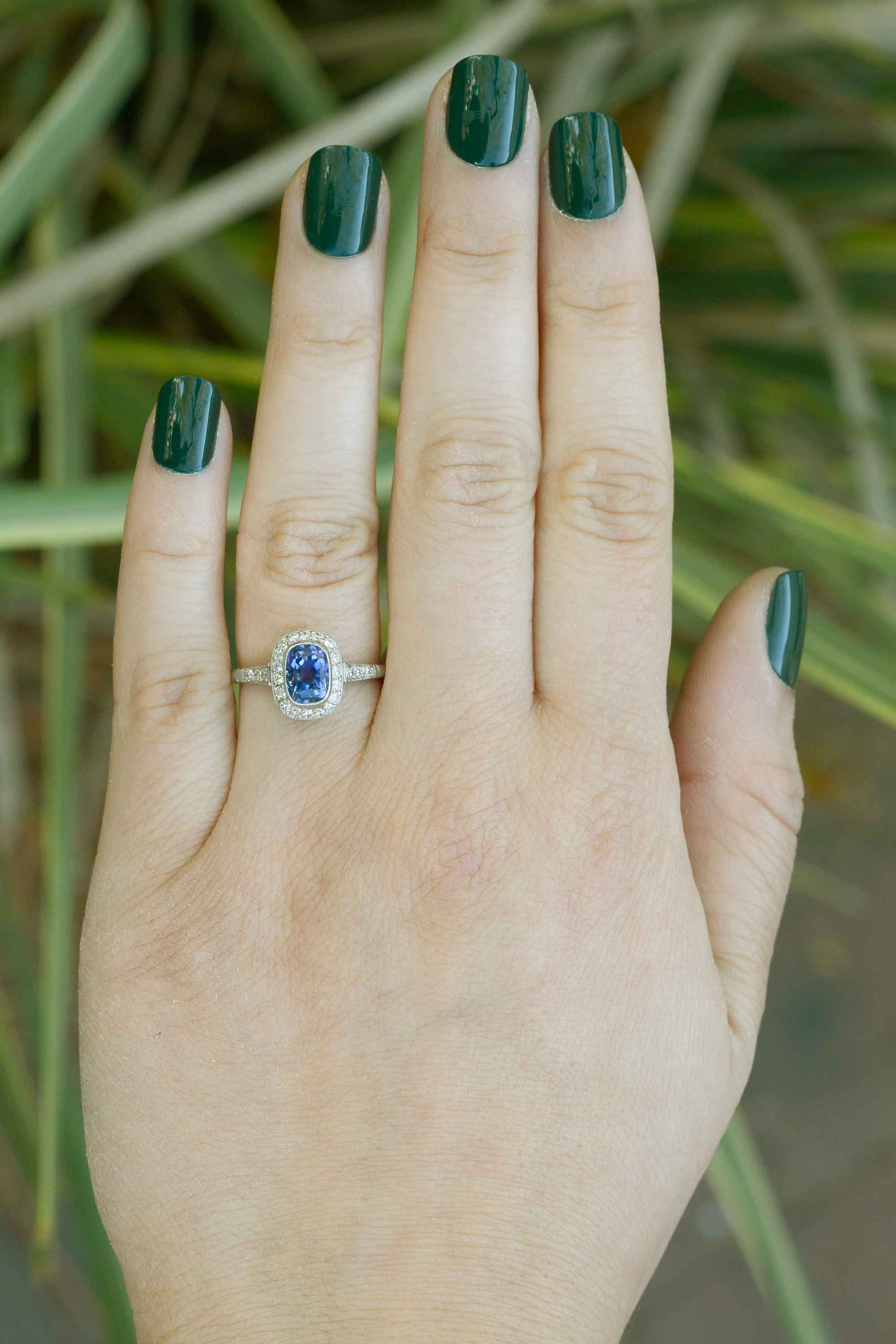 This three carat sapphire displays vivid cornflower blue color.