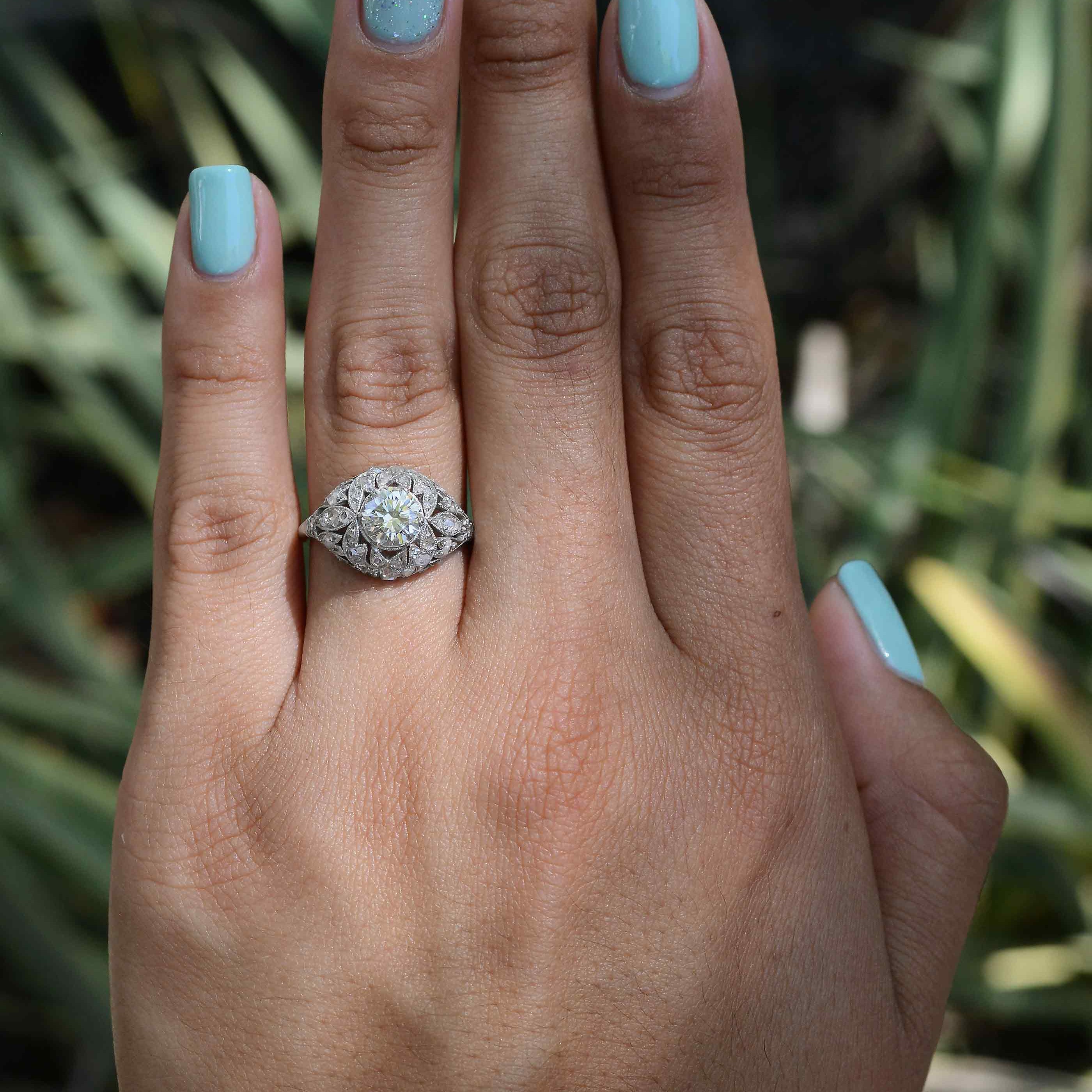 SOLD Art Deco Platinum Dome Filigree Diamond Engagement Ring
