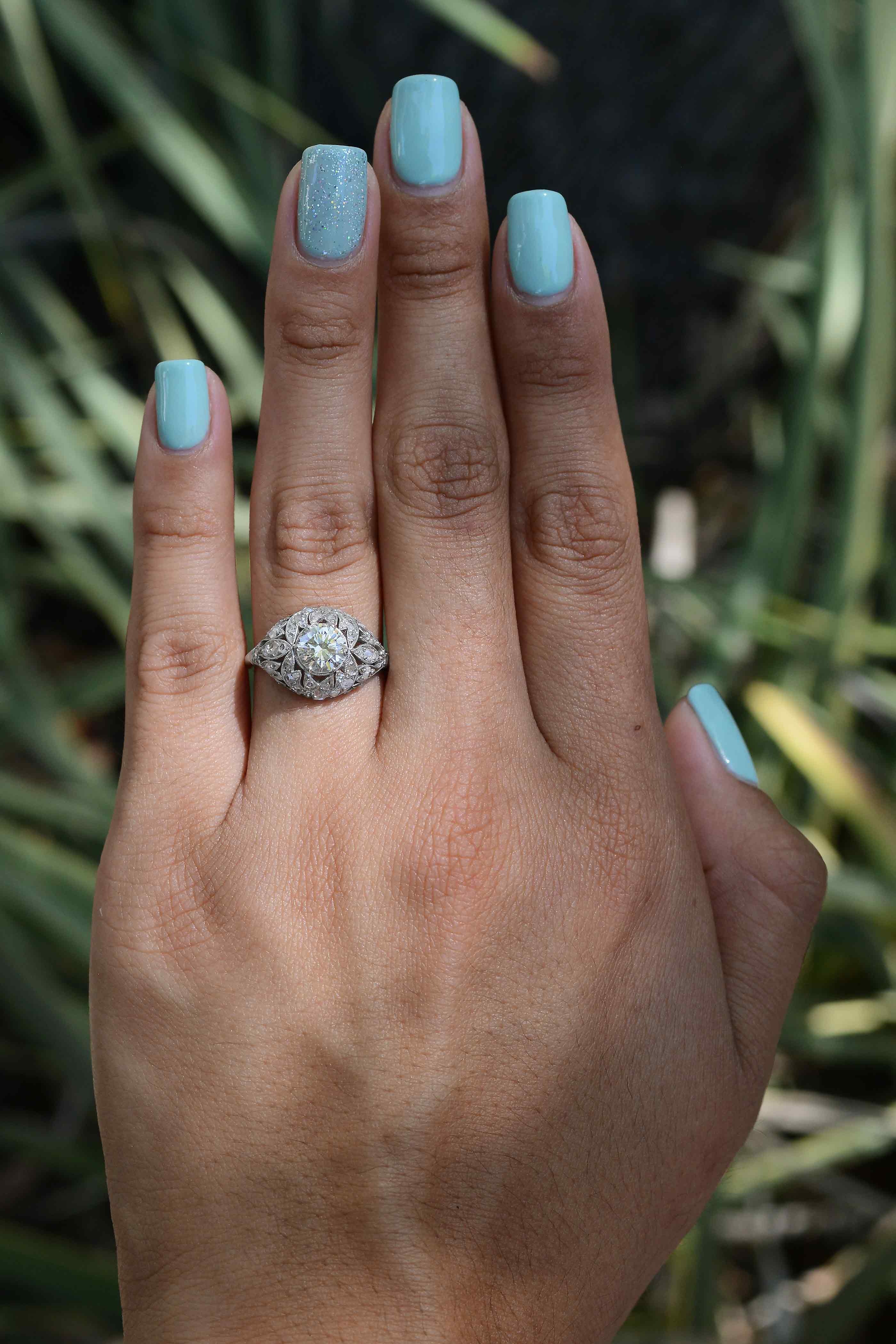 SOLD Art Deco Platinum Dome Filigree Diamond Engagement Ring