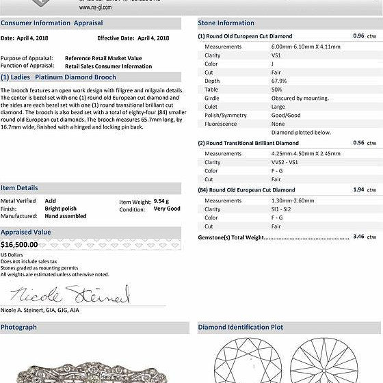 This unique Edwardian diamond brooch comes with an NAGL appraisal.