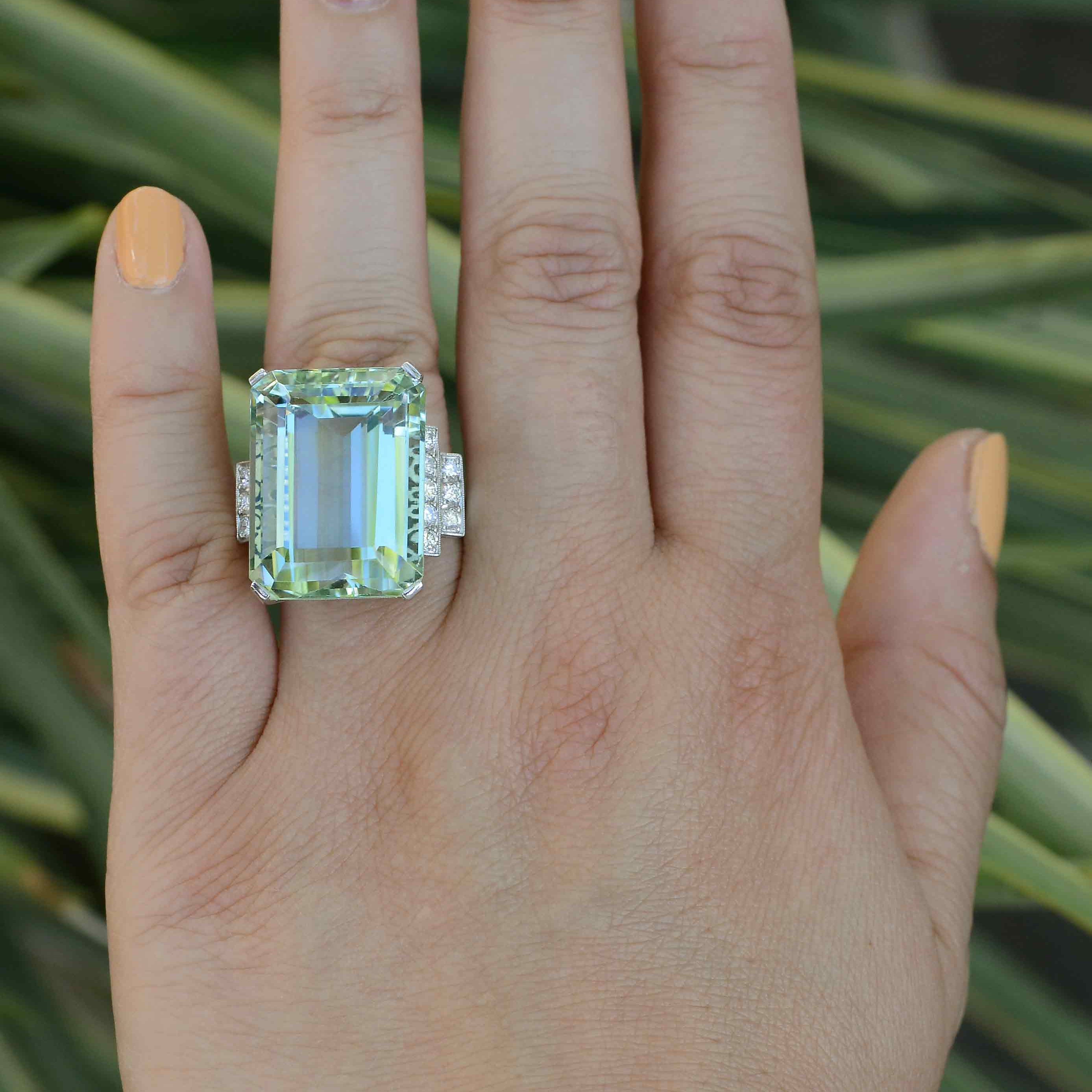 1940s Retro Platinum 31 Carat Aquamarine Cocktail Ring