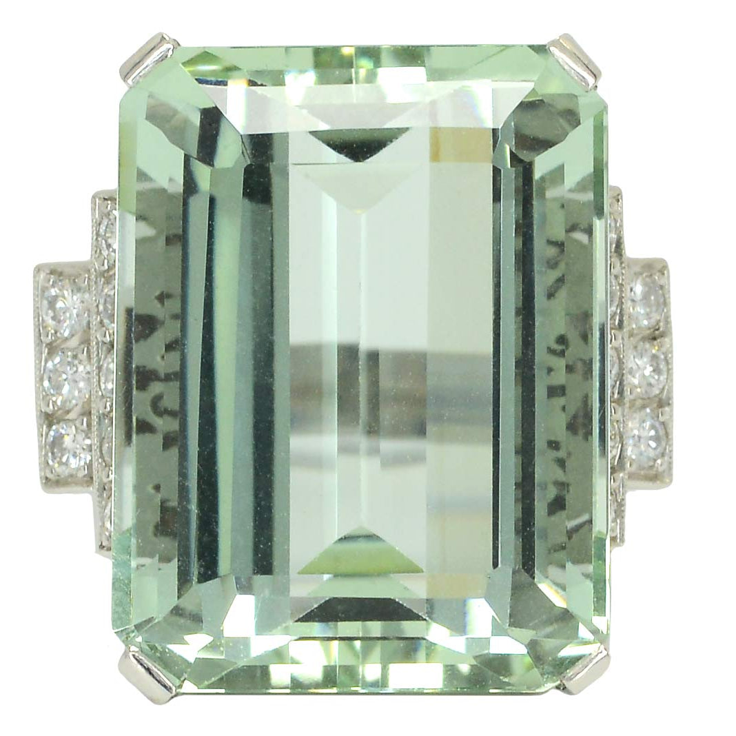 1940s Retro Platinum 31 Carat Aquamarine Cocktail Ring