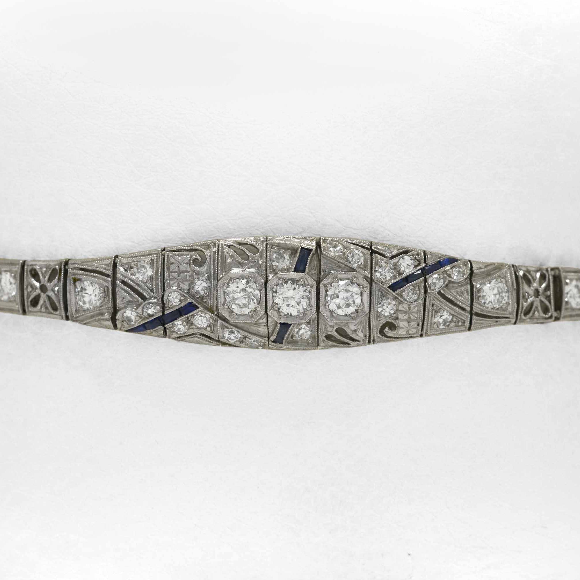 Old European diamonds sparkle in this Art Deco bracelet.