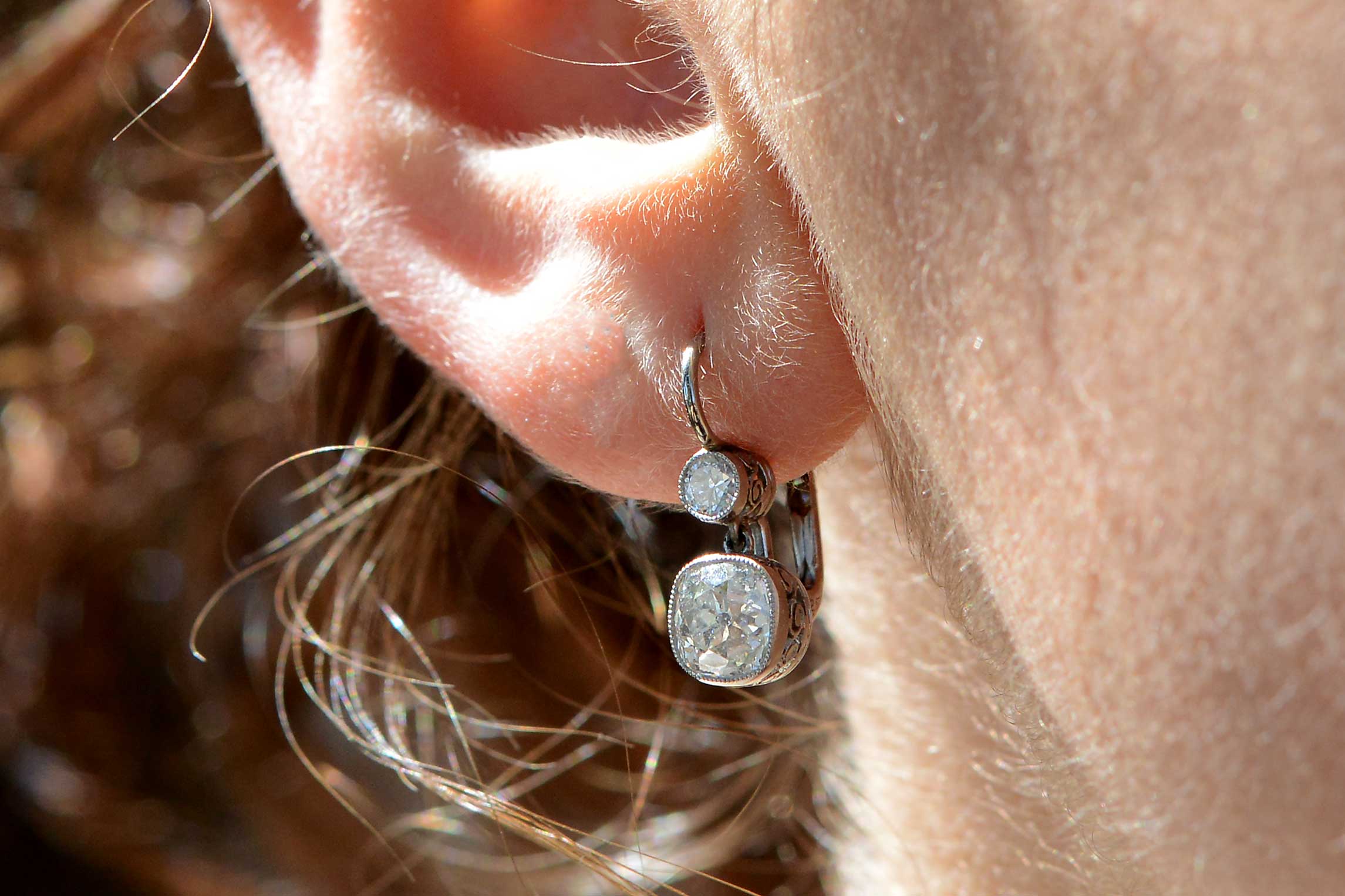 2.50 Carat Cushion Cut Diamond Art Deco Inspired Dangle Earrings