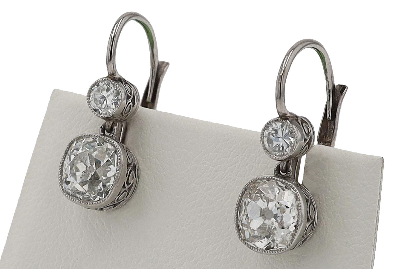 2.50 Carat Cushion Cut Diamond Art Deco Inspired Dangle Earrings