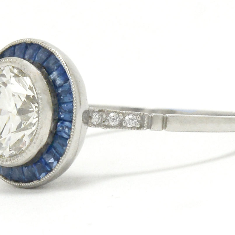 Art Deco 1.50 Carat Diamond Sapphire Halo Engagement Ring