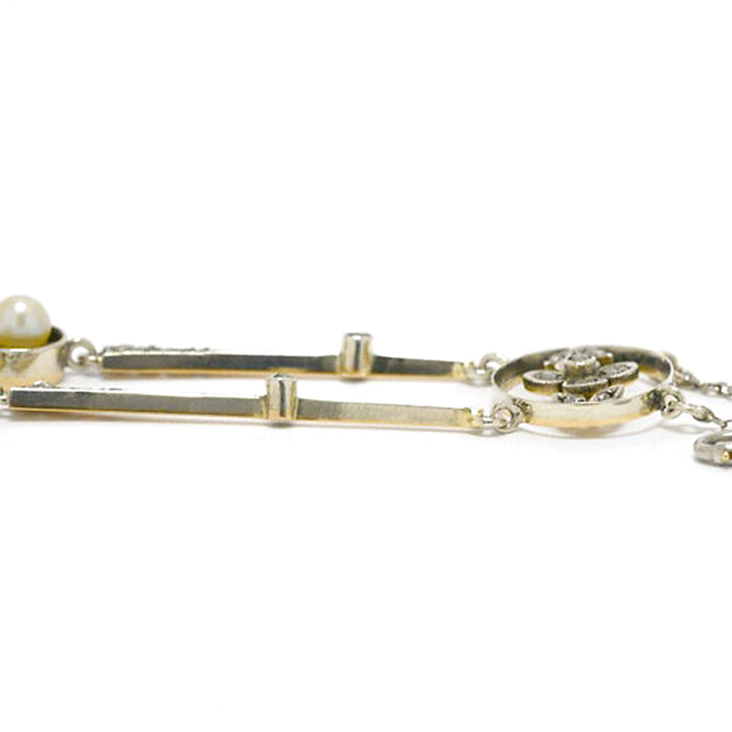 Antique Art Nouveau Natural Pearl & Diamond Drop Necklace