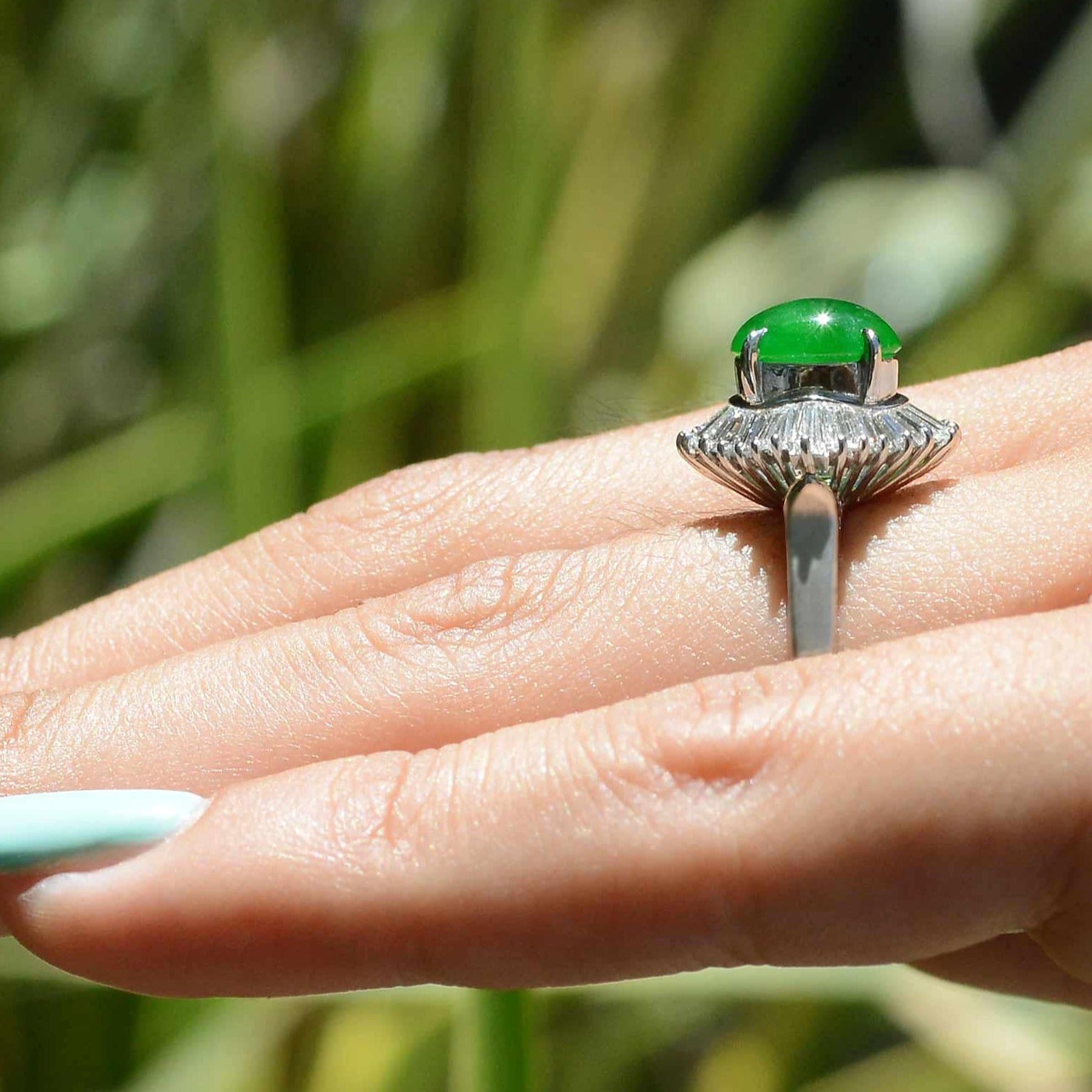 Mid Century Untreated Imperial Jade Ballerina Cocktail Ring