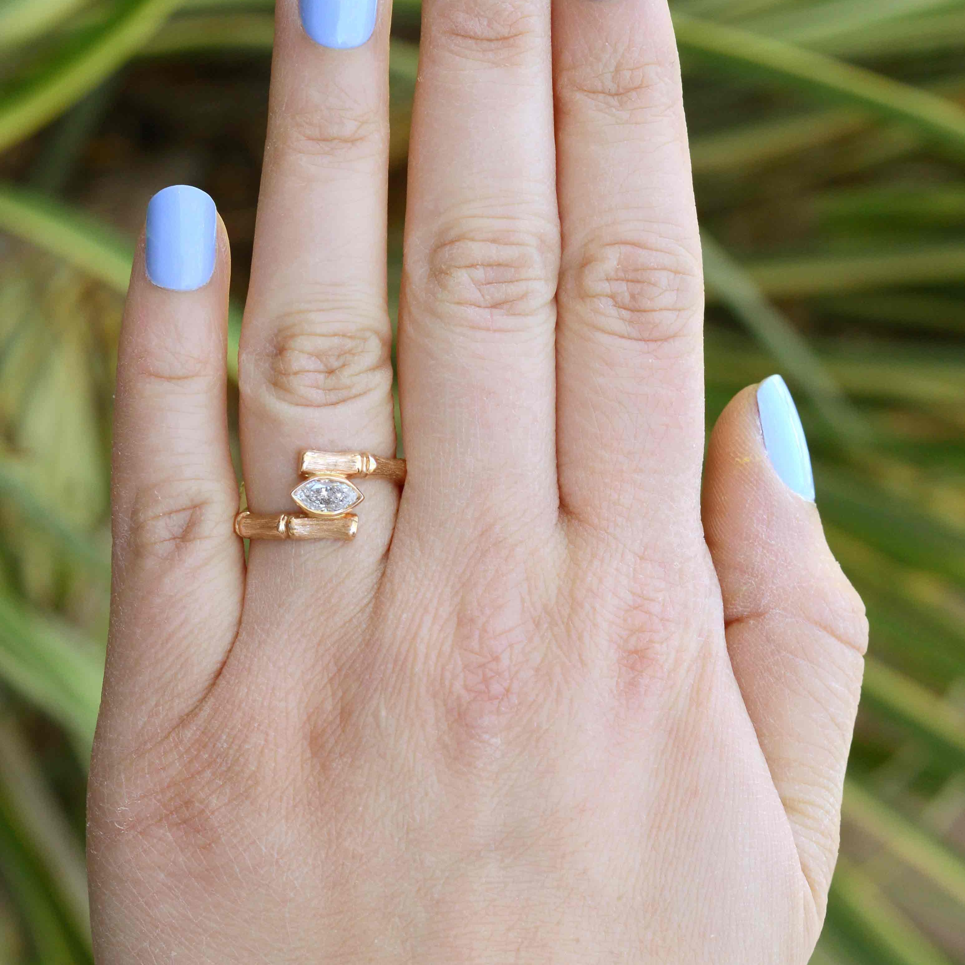 A mid-century, retro rose gold and diamond ring.
