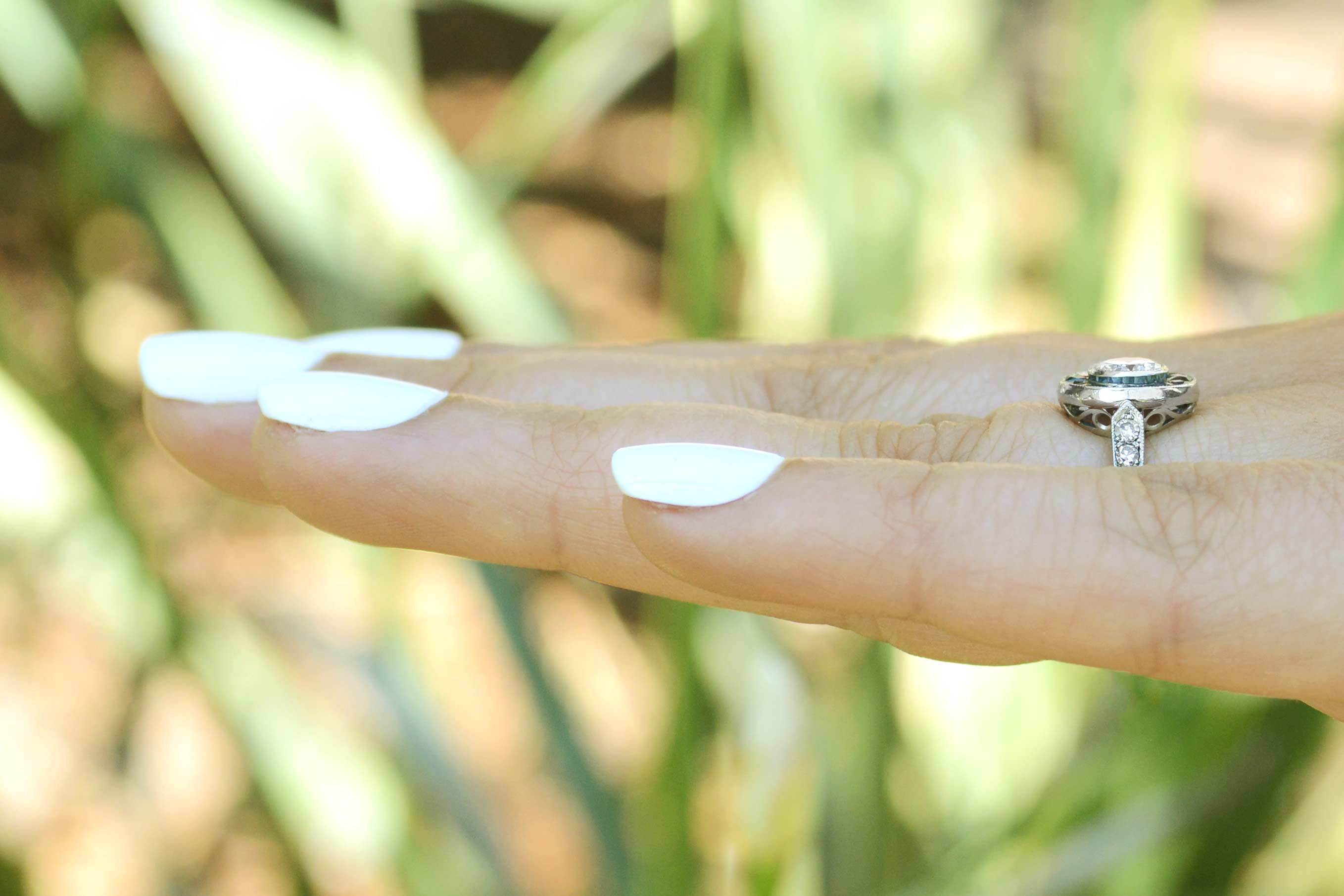 Art Deco Diamond Sapphire Target Engagement Ring