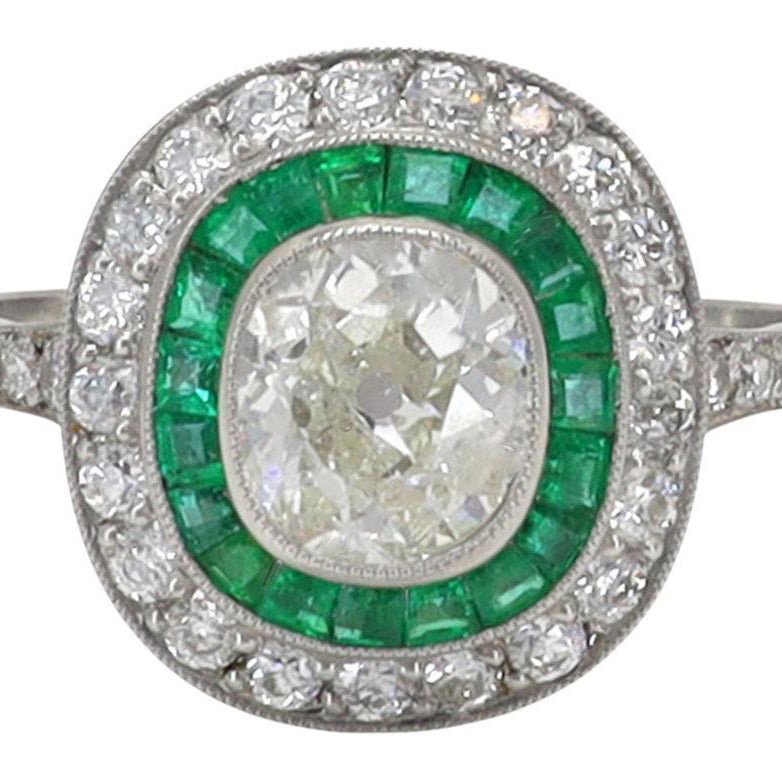 Diamond Emerald Halo Ring