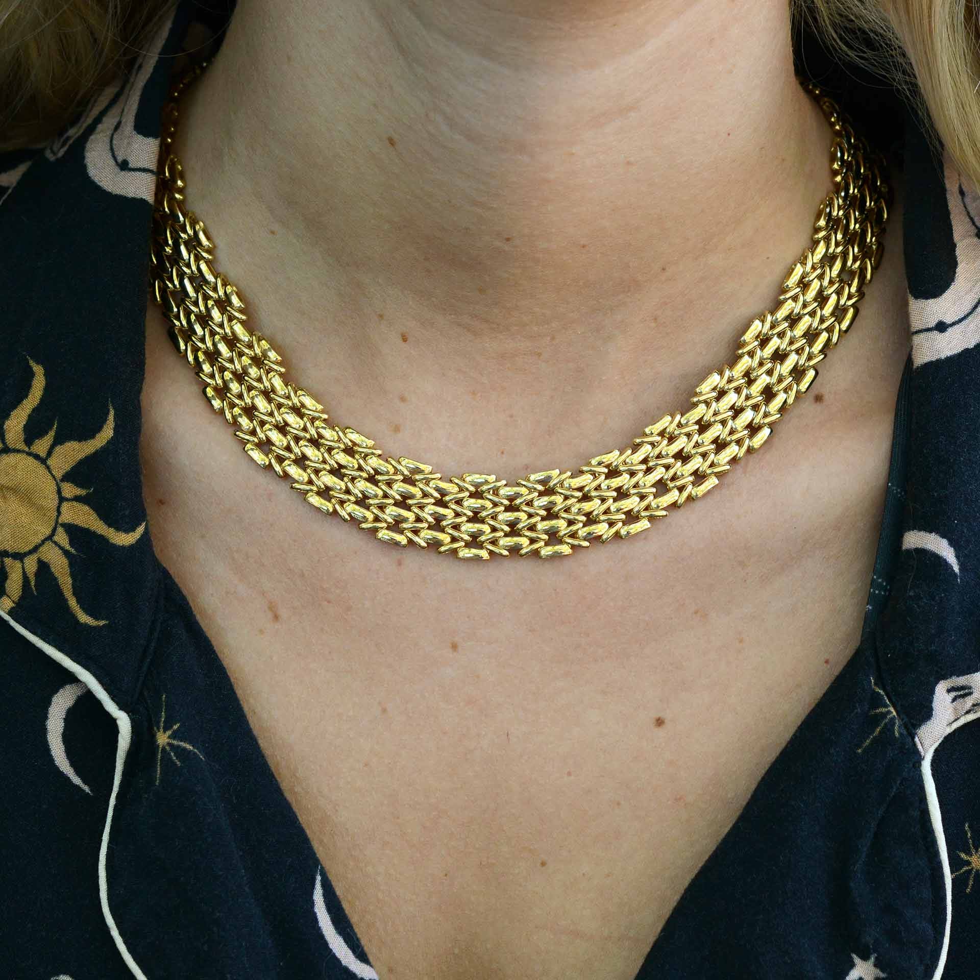 Cartier Panther Style Wide 18K Gold Choker Necklace