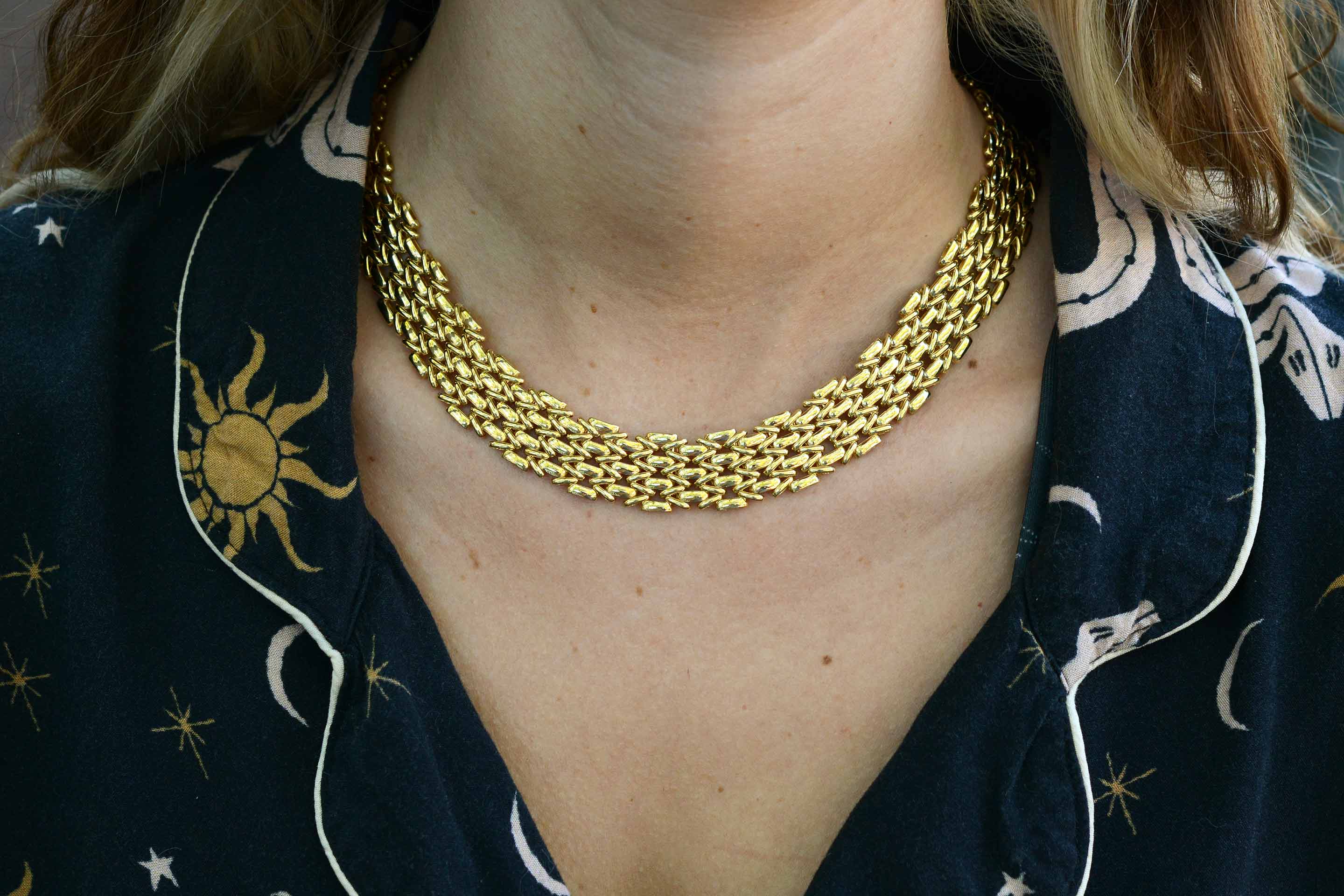 Cartier Panther Style Wide 18K Gold Choker Necklace
