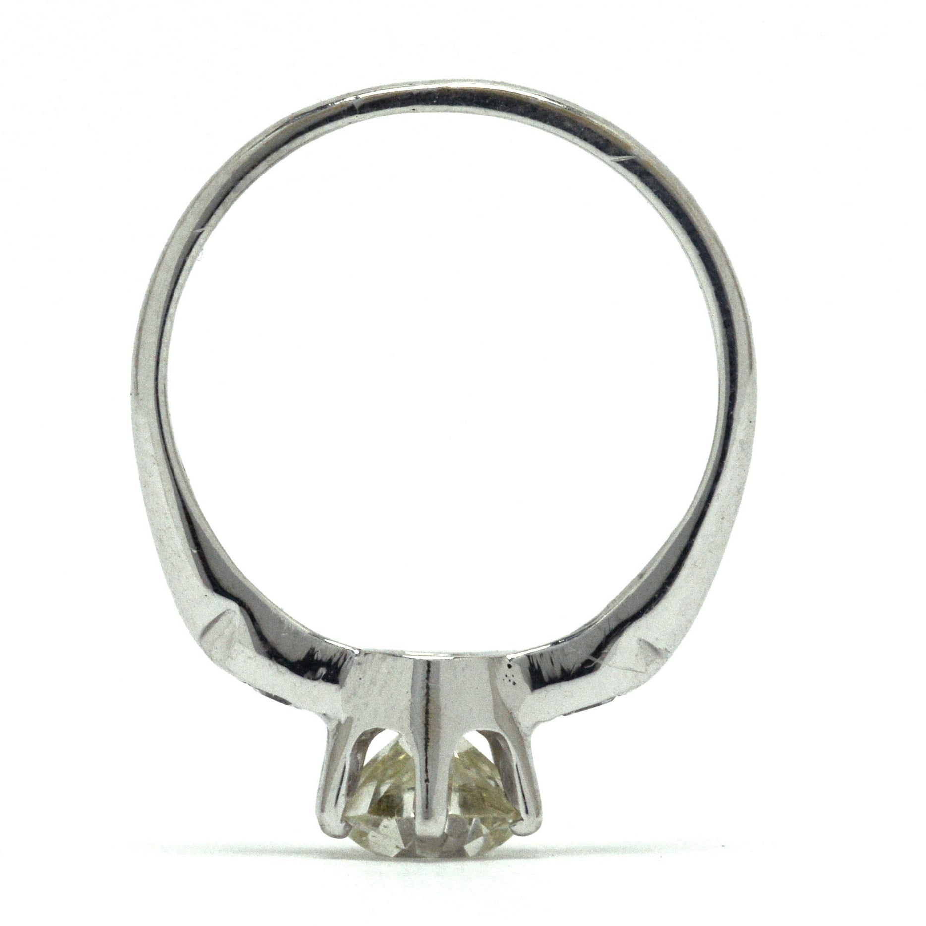 This white gold soliatire has an old European diamond over 1 carat.