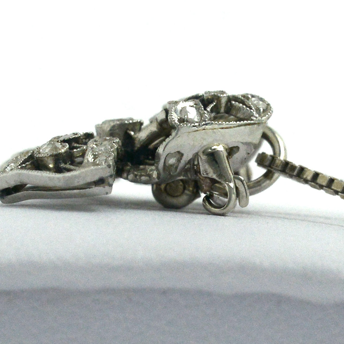 18" box chain necklace an Edwardian diamond pendant.