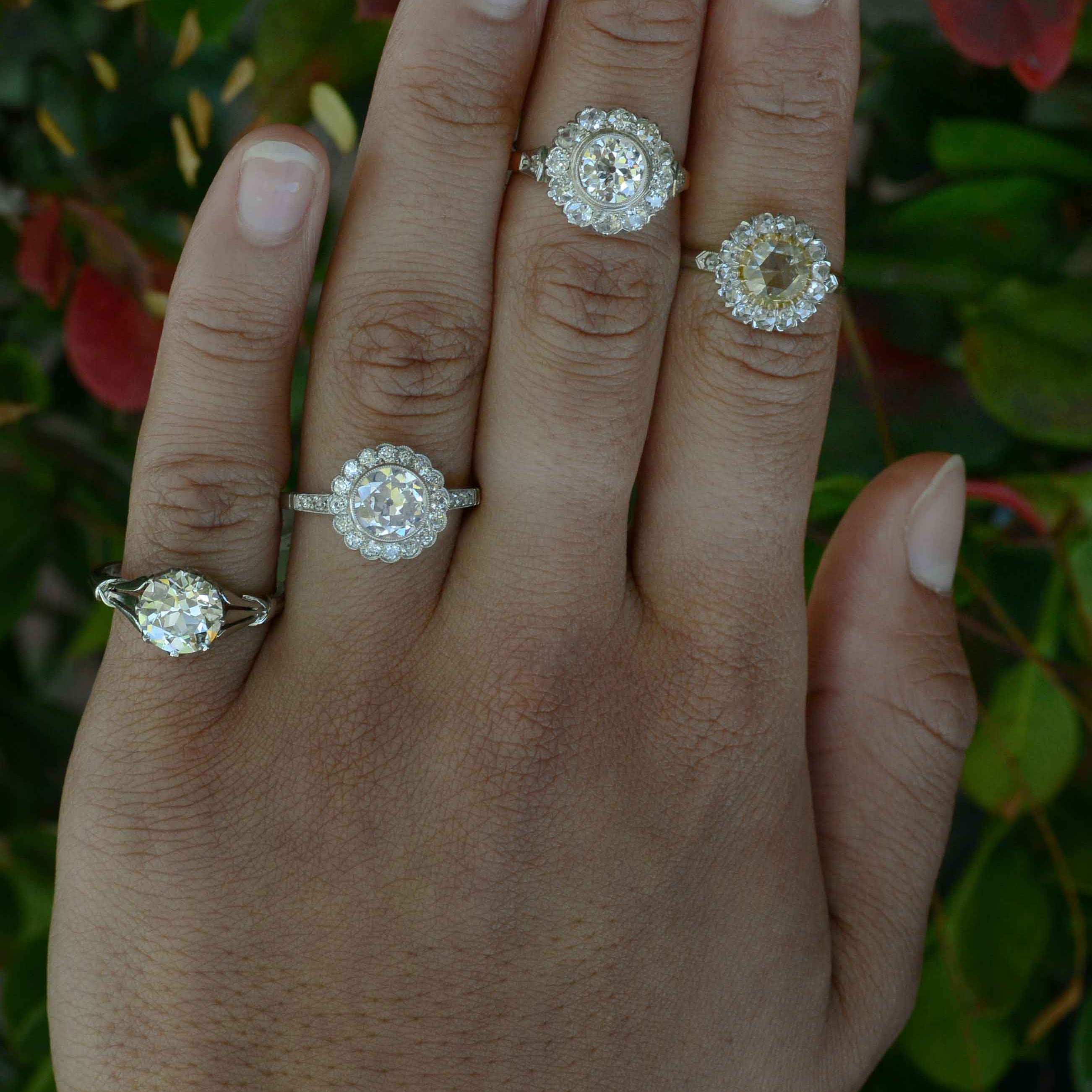 A selection of our floral diamond cluster engagement rings.