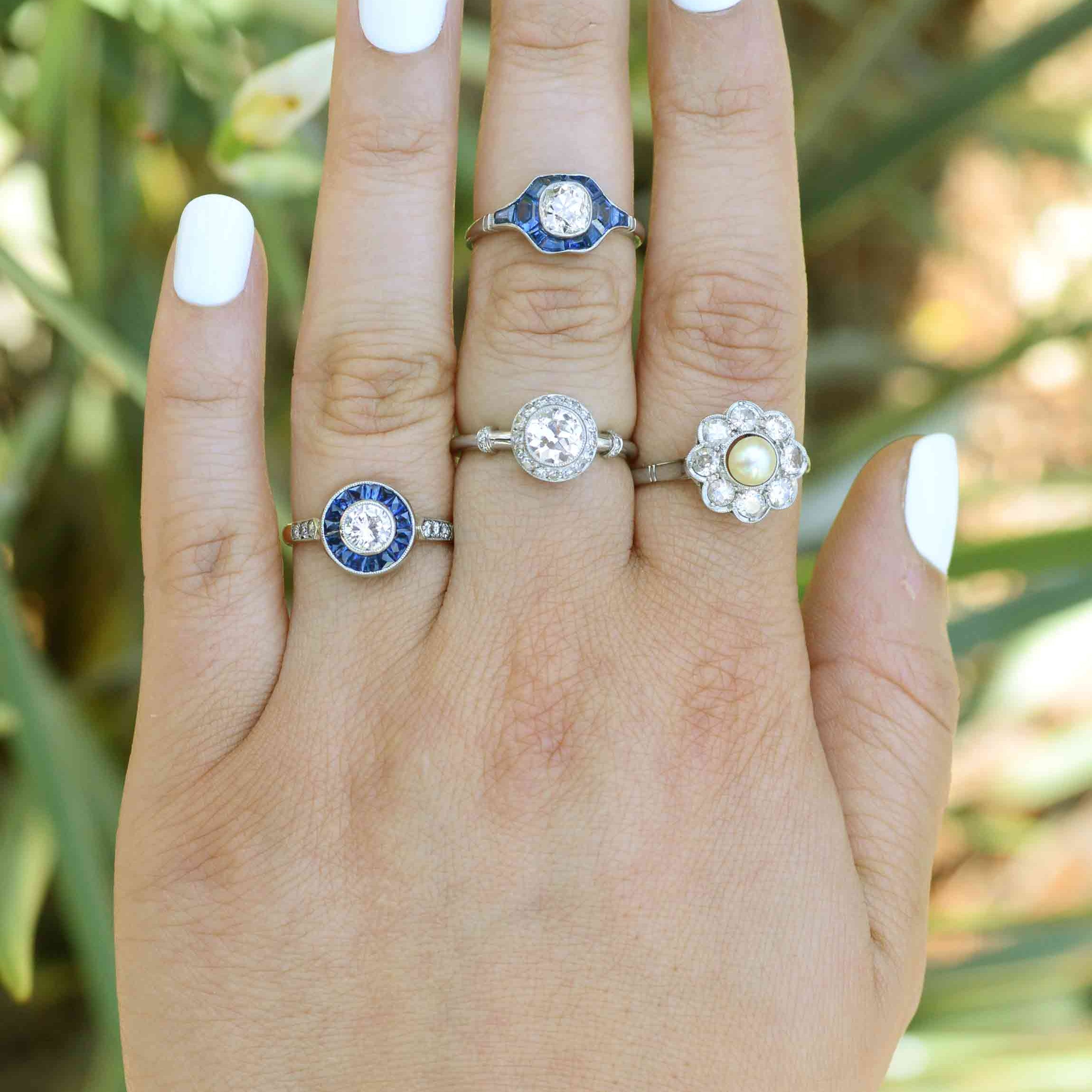 Art Deco Diamond Sapphire Target Engagement Ring