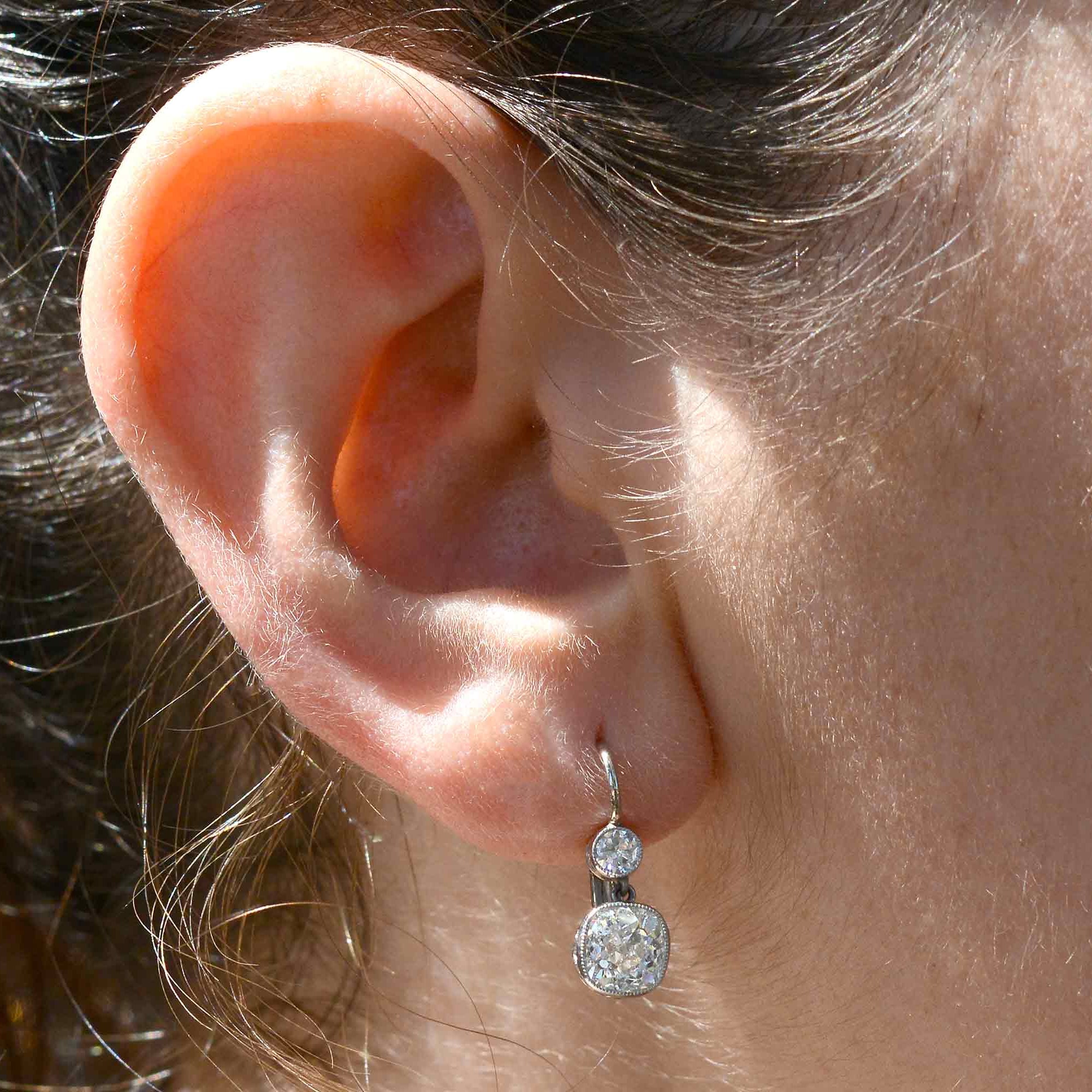 2.50 Carat Cushion Cut Diamond Art Deco Inspired Dangle Earrings