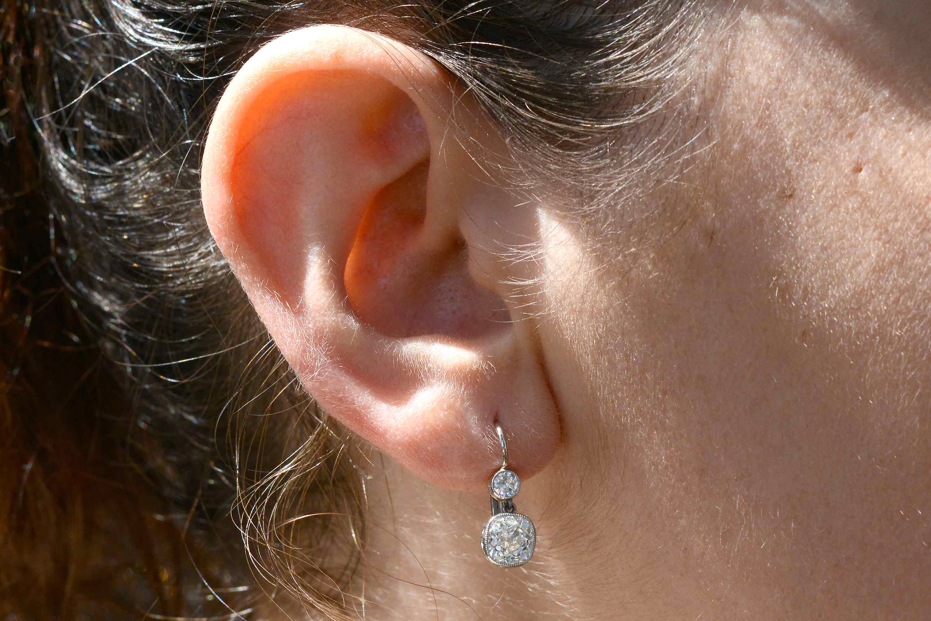 2.50 Carat Cushion Cut Diamond Art Deco Inspired Dangle Earrings