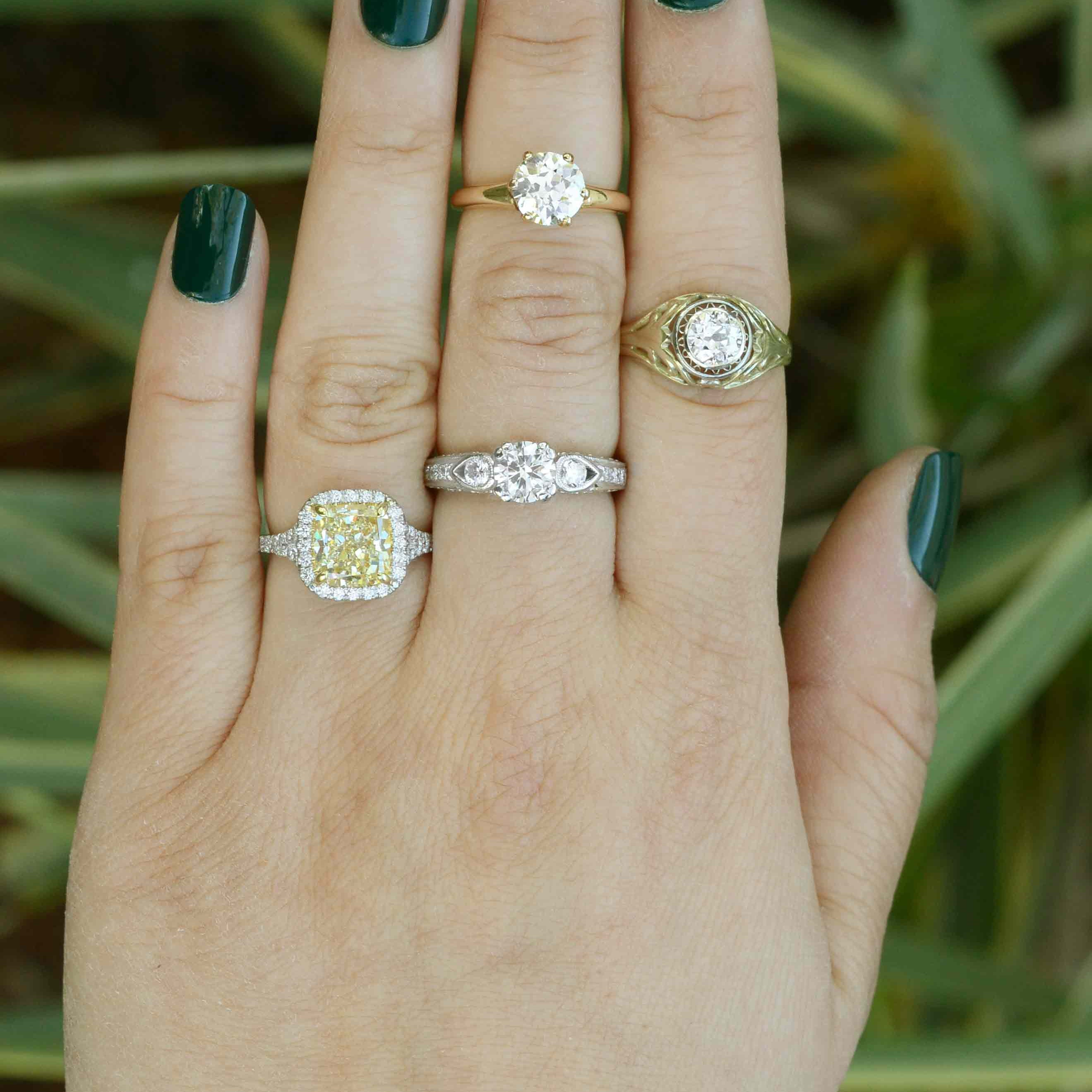 Some of our estate diamond solitaire engagement rings.