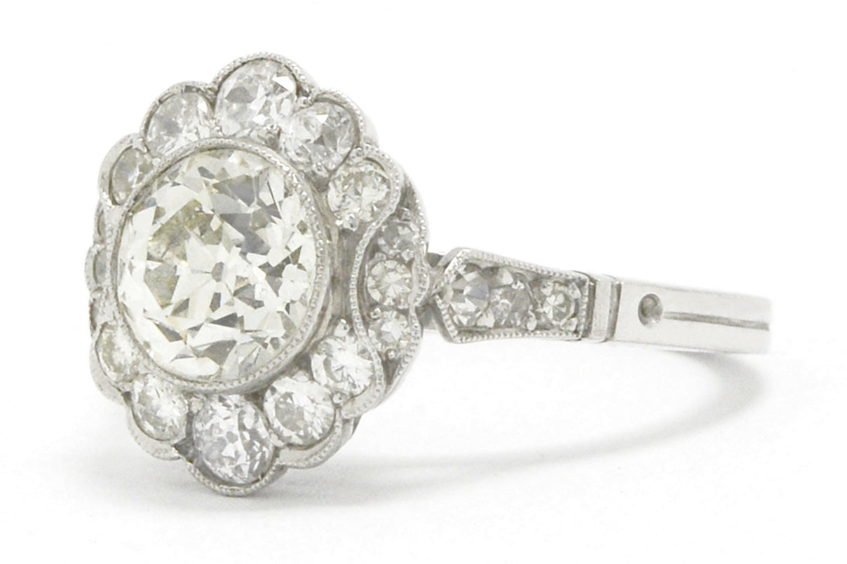 Old European Oval Halo 1.58 Carat Diamond Engagement Ring