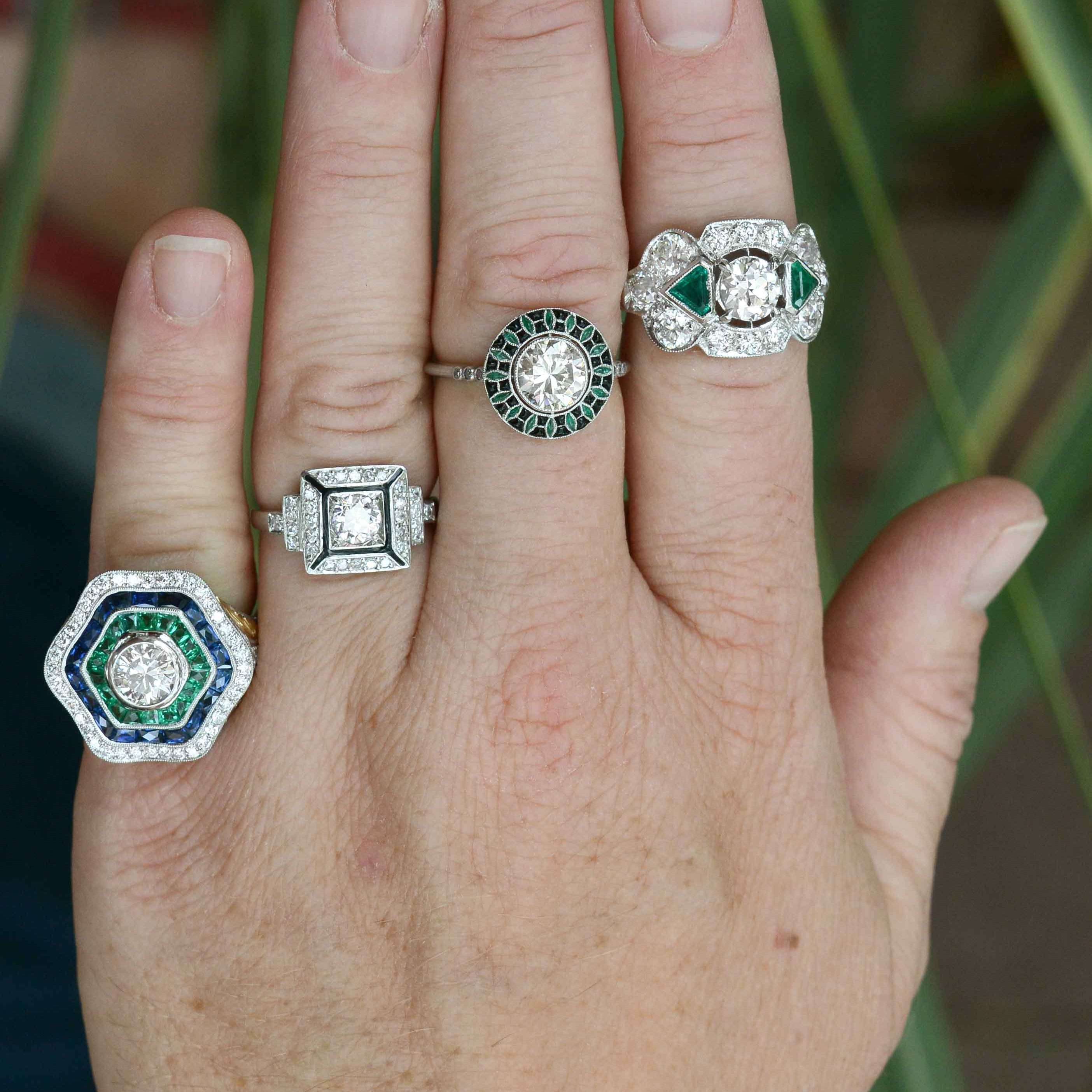 A variety of unique diamond and gemstone engagement rings.