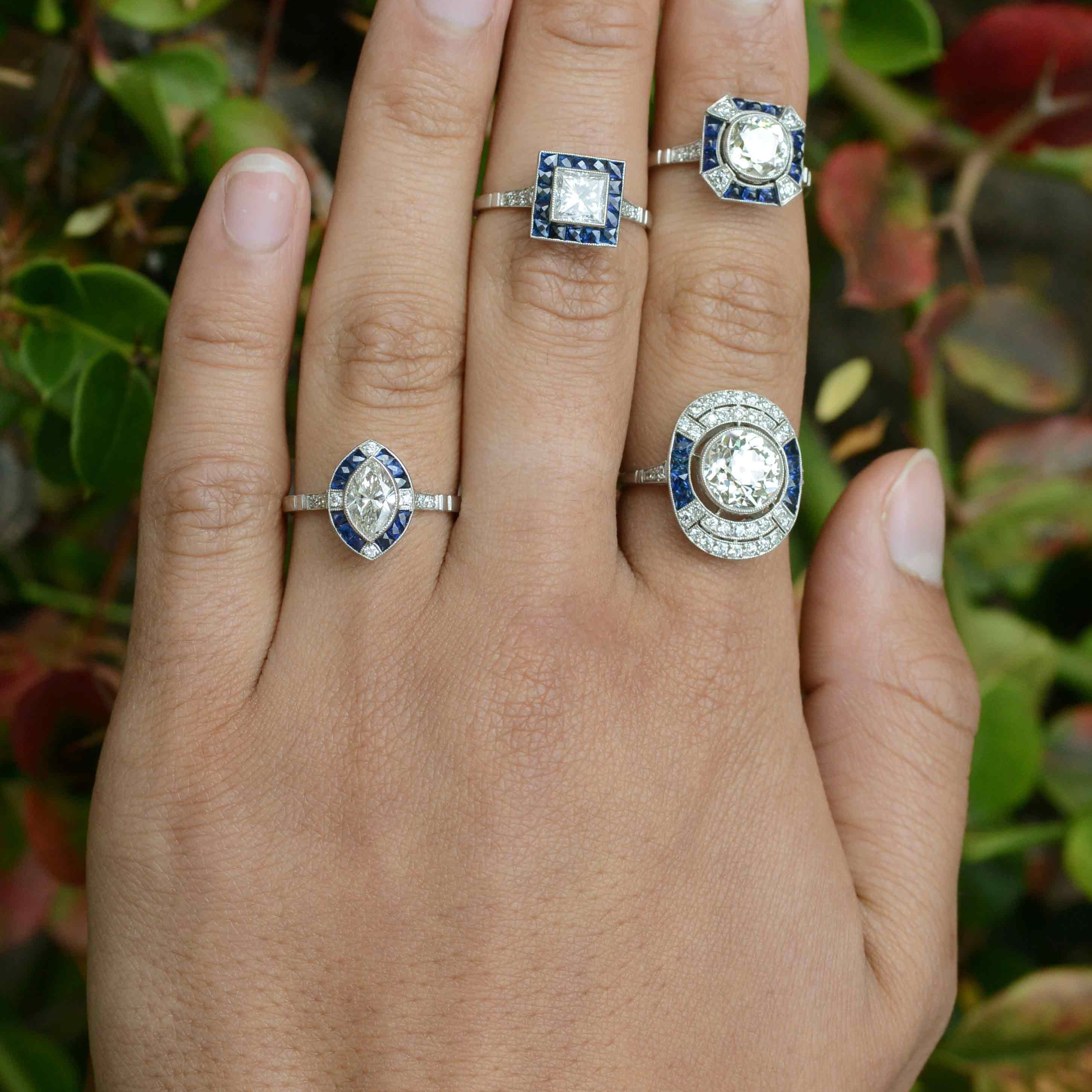 Diamond and sapphire Art Deco wedding rings.