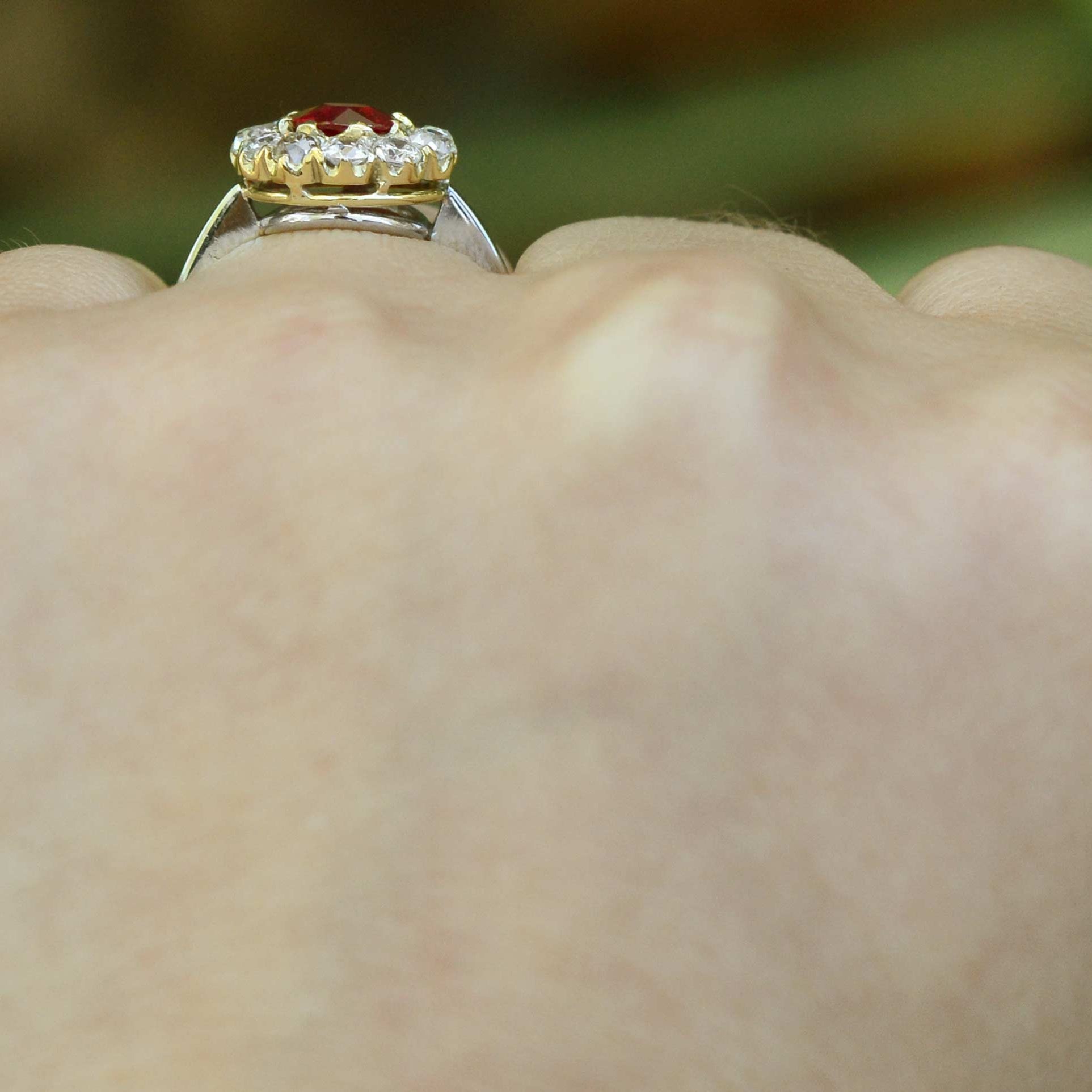 A two tone gold and platinum ruby ring, an antique treasure.