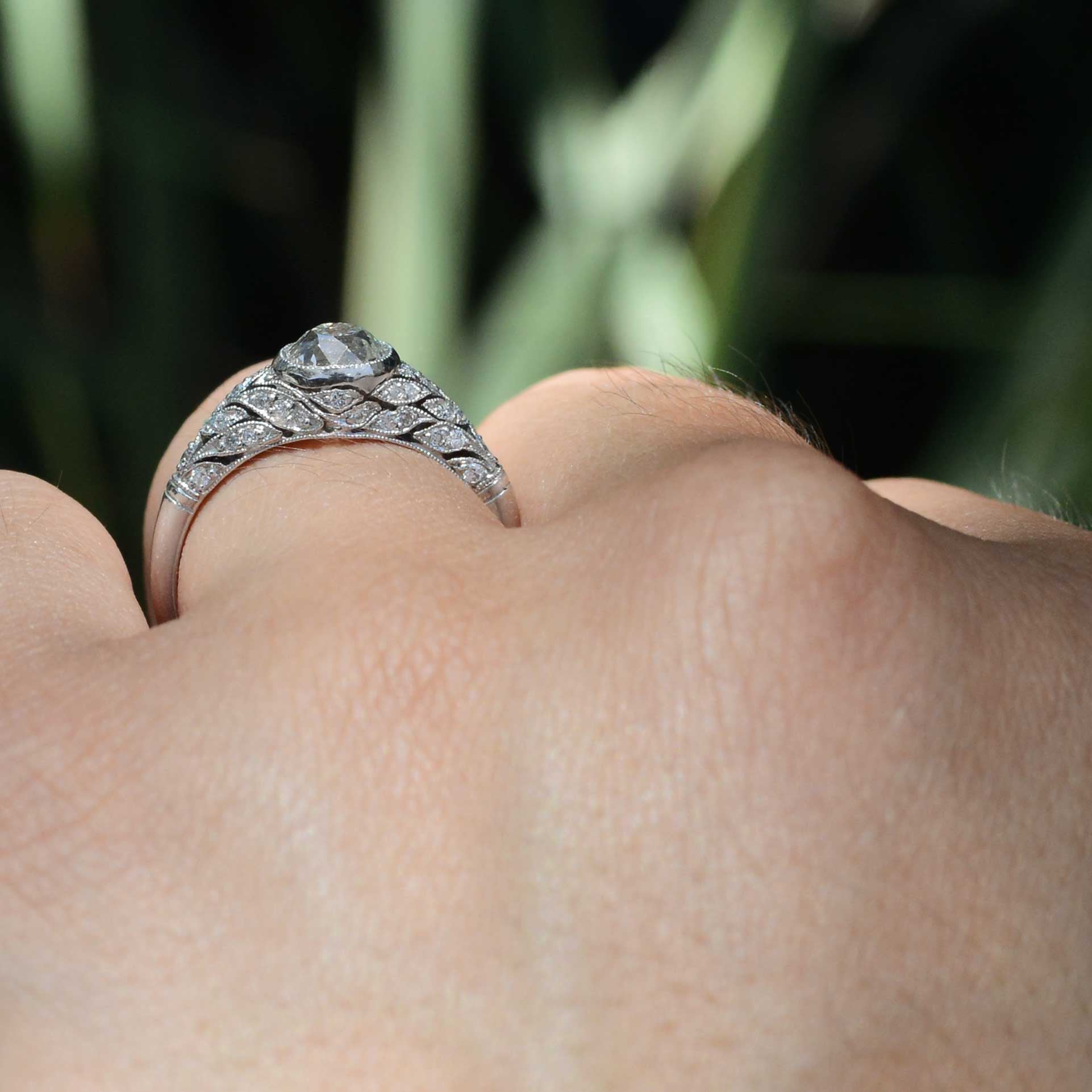 Floral 1 Carat Old Mine Cut Diamond Engagement Ring