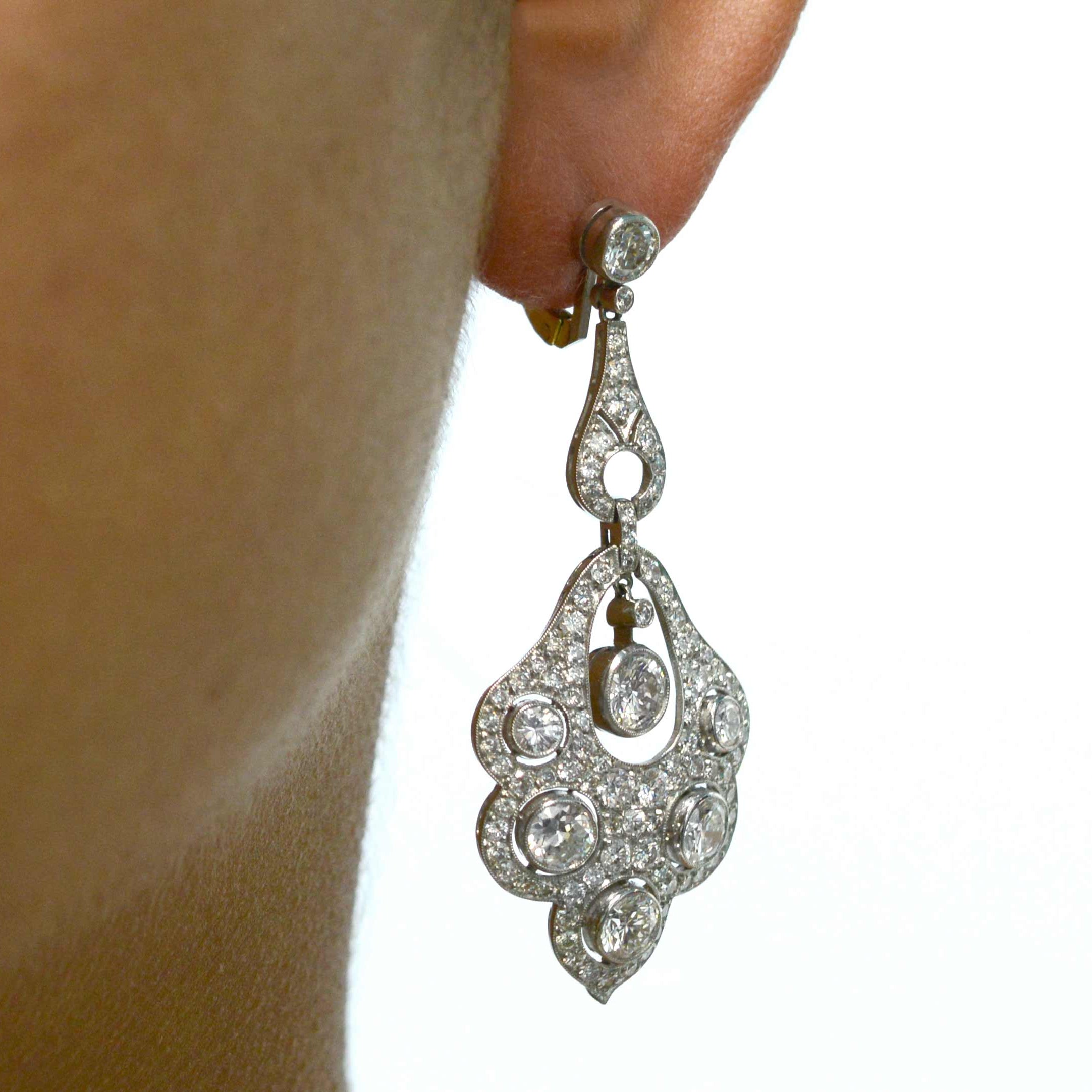 2 inch long dangling diamond chandelier earrings.