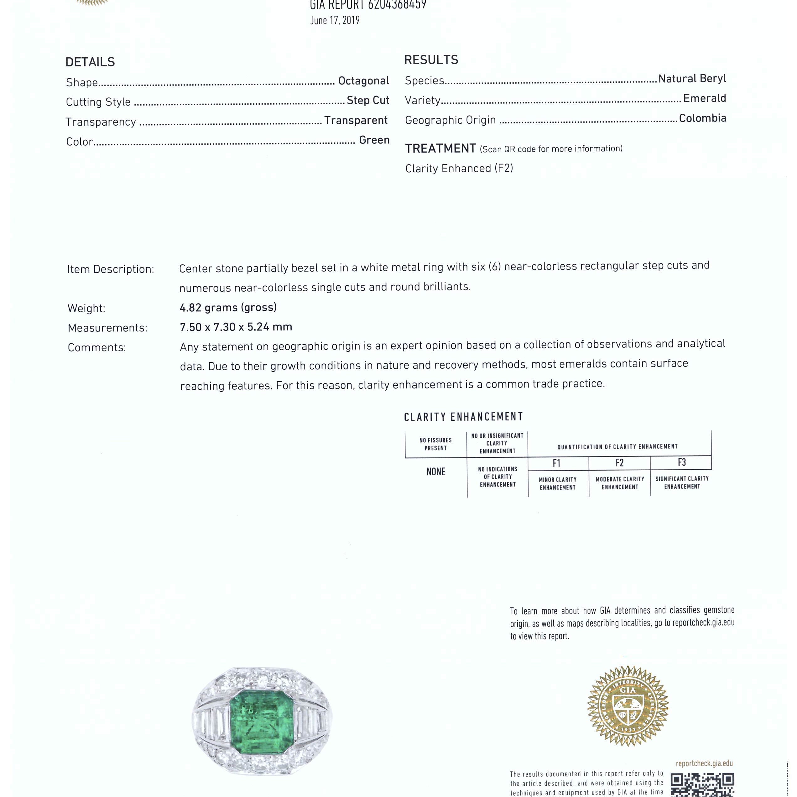 A step cut emerald GIA report.