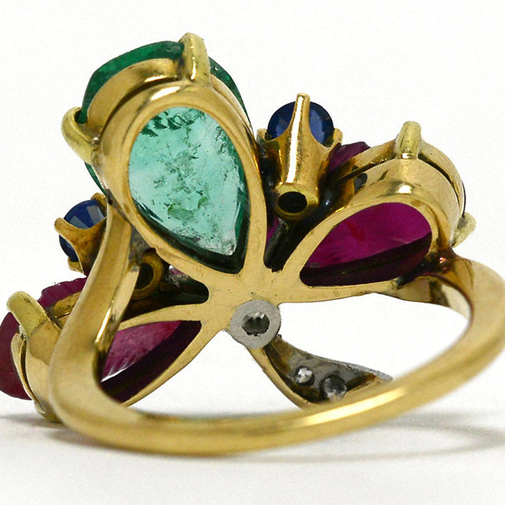 4 different gemstone line this 3 leaf clover ring.