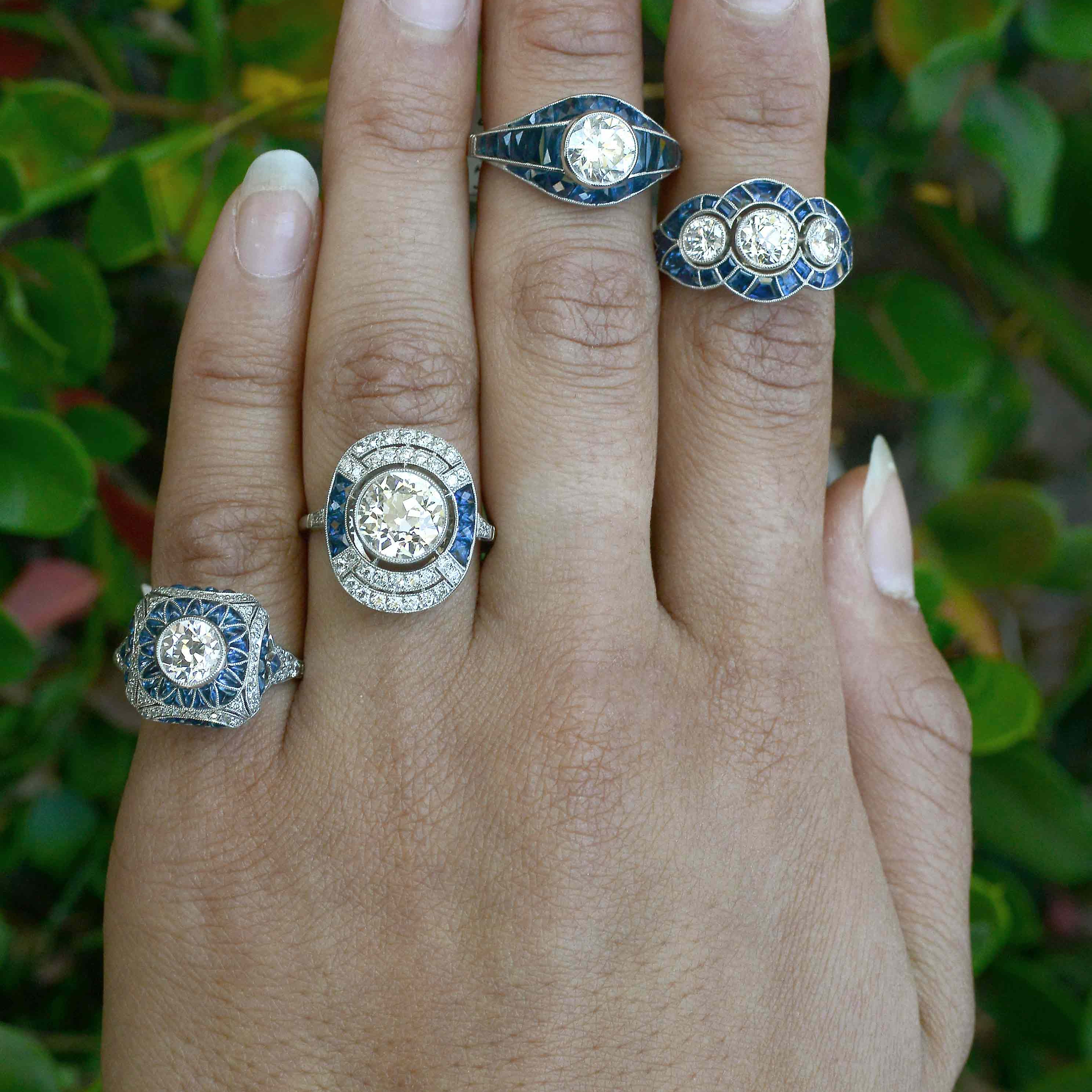 A collection of diamond and sapphire cocktail and bridal rings.
