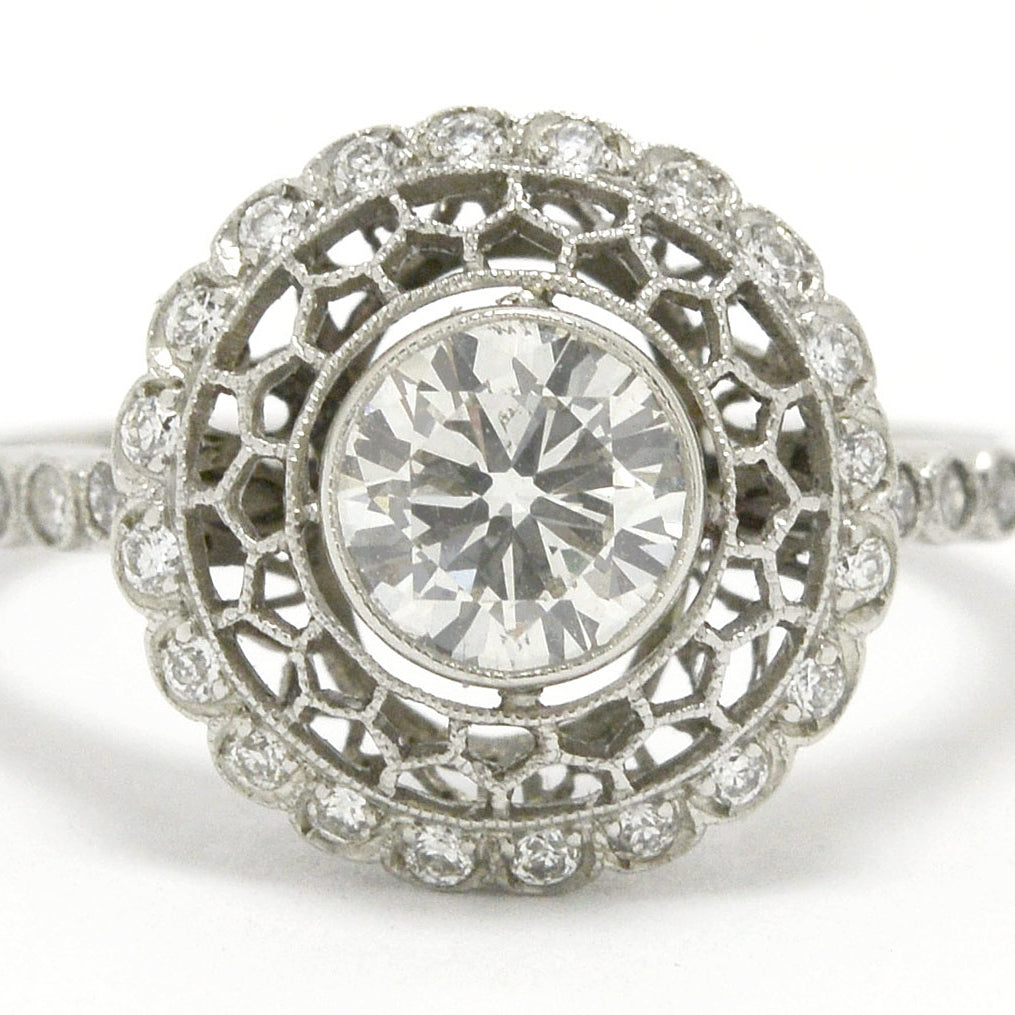 Unique snowflake diamonds target wedding ring.