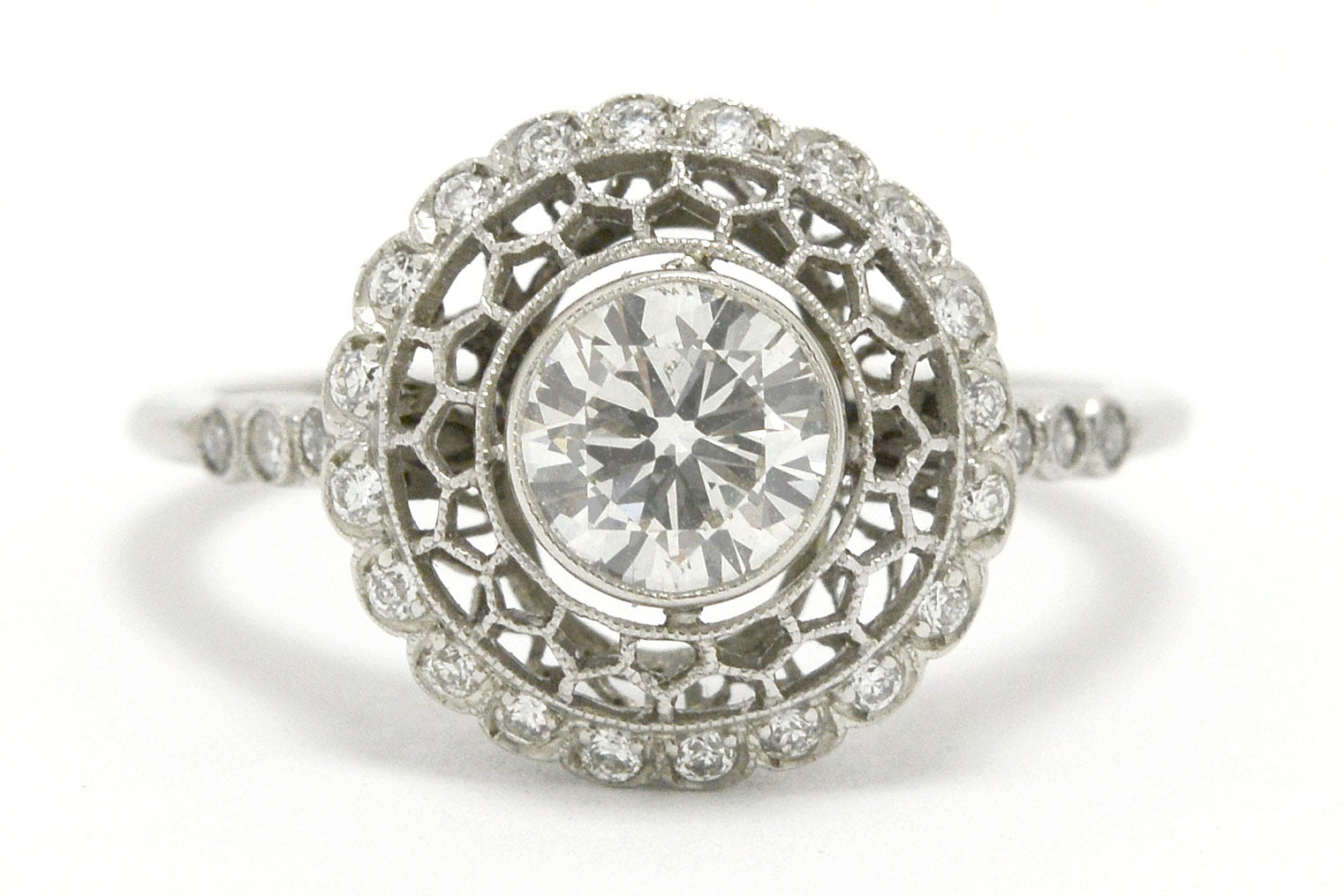 Unique snowflake diamonds target wedding ring.