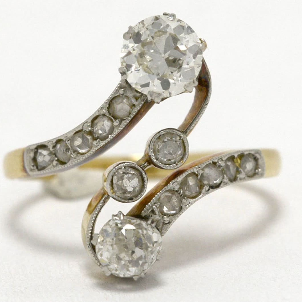 Tahoe Toi Et Moi Antique Engagement Ring 2 Tone Platinum Gold Bypass