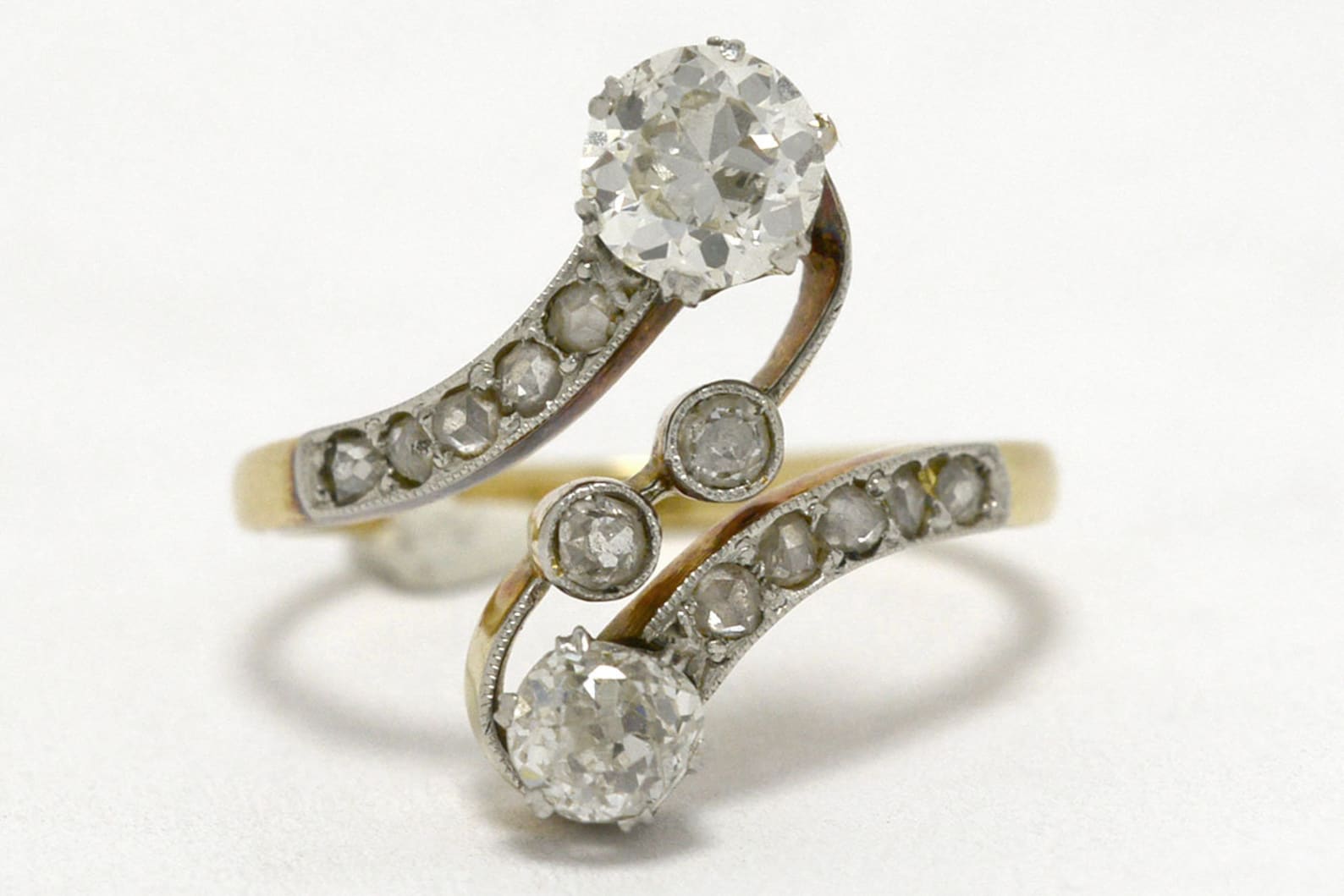 Tahoe Toi Et Moi Antique Engagement Ring 2 Tone Platinum Gold Bypass
