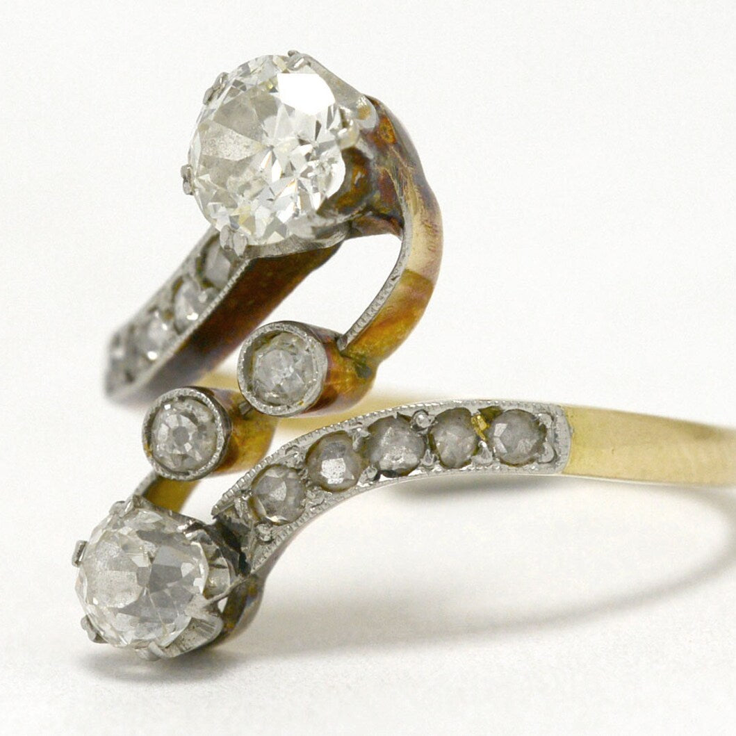 Tahoe Toi Et Moi Antique Engagement Ring 2 Tone Platinum Gold Bypass