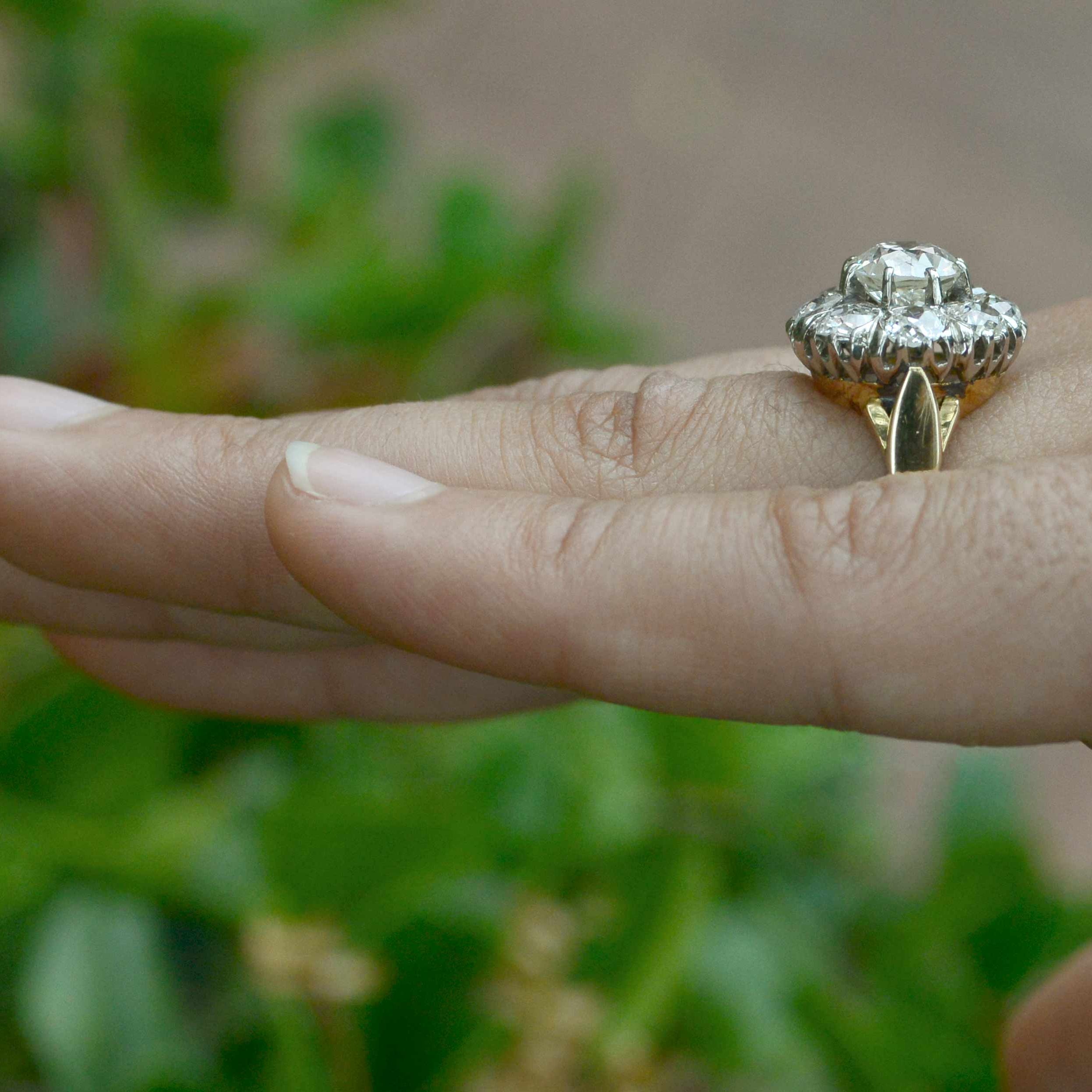 Dallas Antique Cluster Diamond Engagement Ring 3.5 Carats 18K Gold Victorian