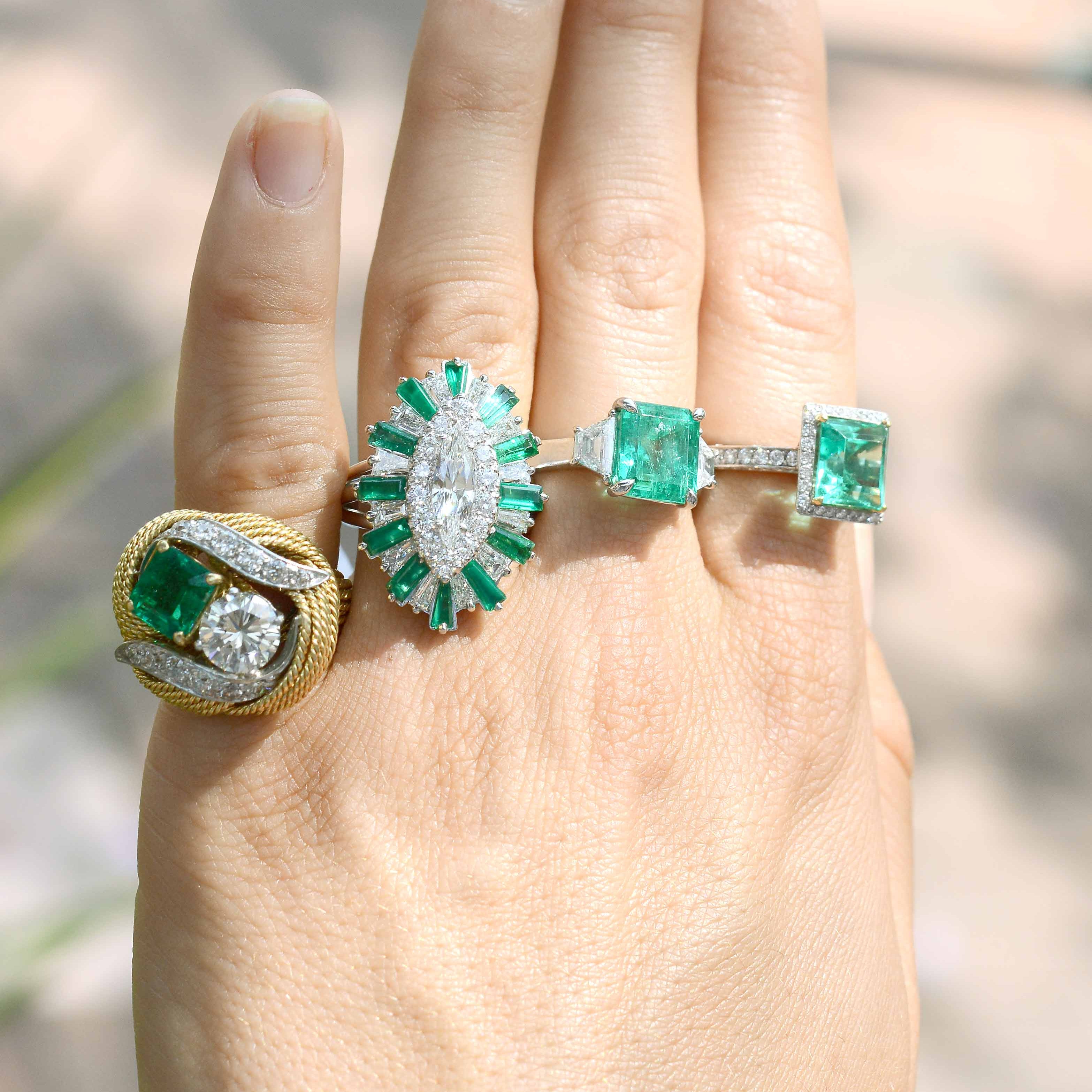 Bel Air Marquise Diamond 2.70 Carat Emerald Cocktail Ring Ballerina Platinum